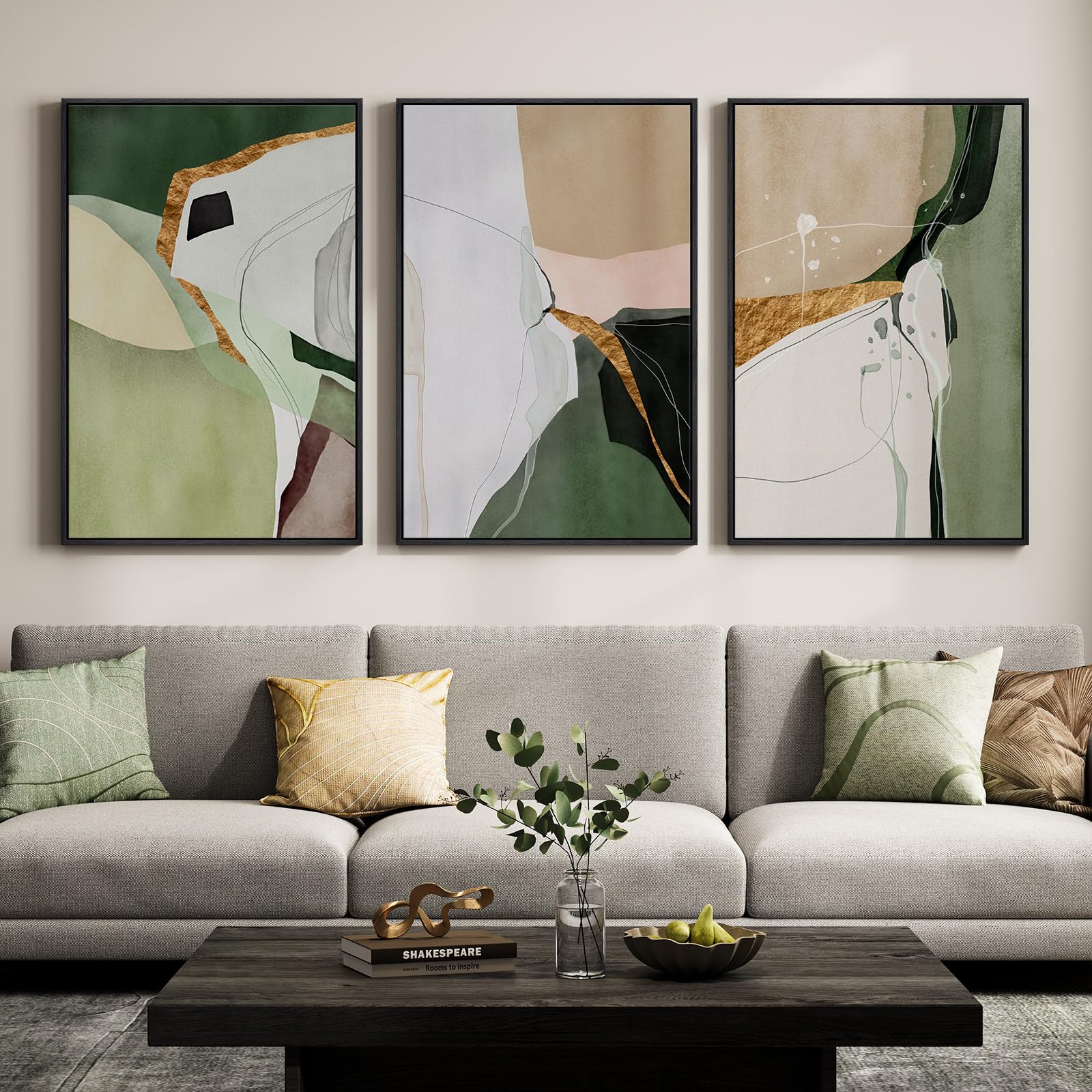 Large Framed Blue and Grey Abstract Wall Art for Living Room, 3 Piece Modern Canvas Prints Paintings Artwork for Walls, Minimalist Abstract Pictures Wall Decor for Hallway Office Bedroom 24x36 In