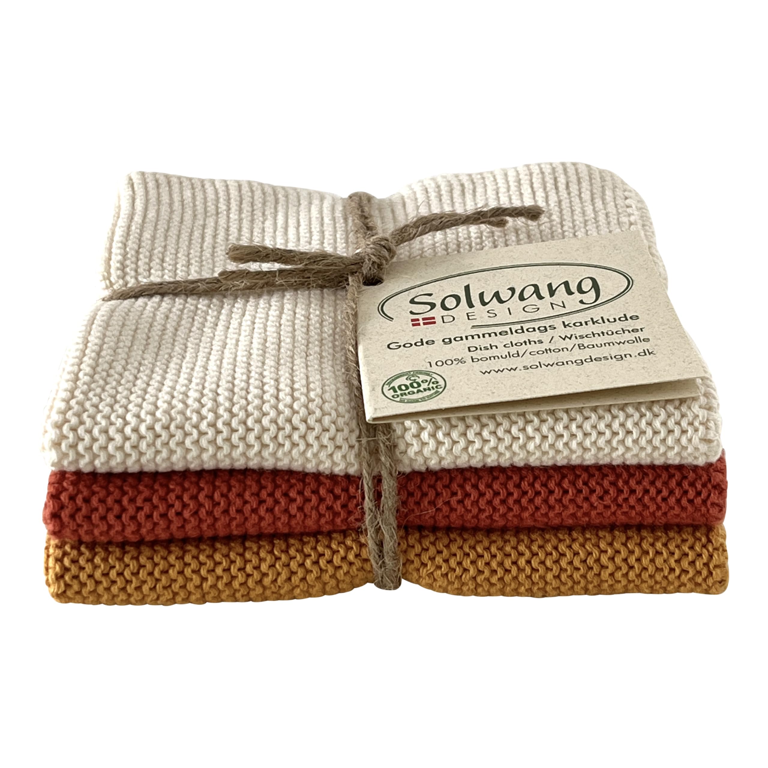 Solwang 3-Piece Danish Cotton Dishcloths in 100% Certified Organic Cotton Made in India (Rustic Blue Organic Combi)