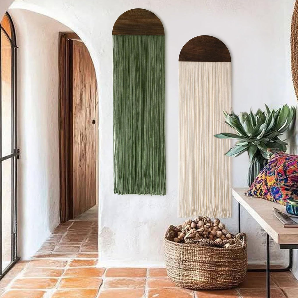 2Pcs Boho Macrame Wall Hanging Tapestry with Round Tassel