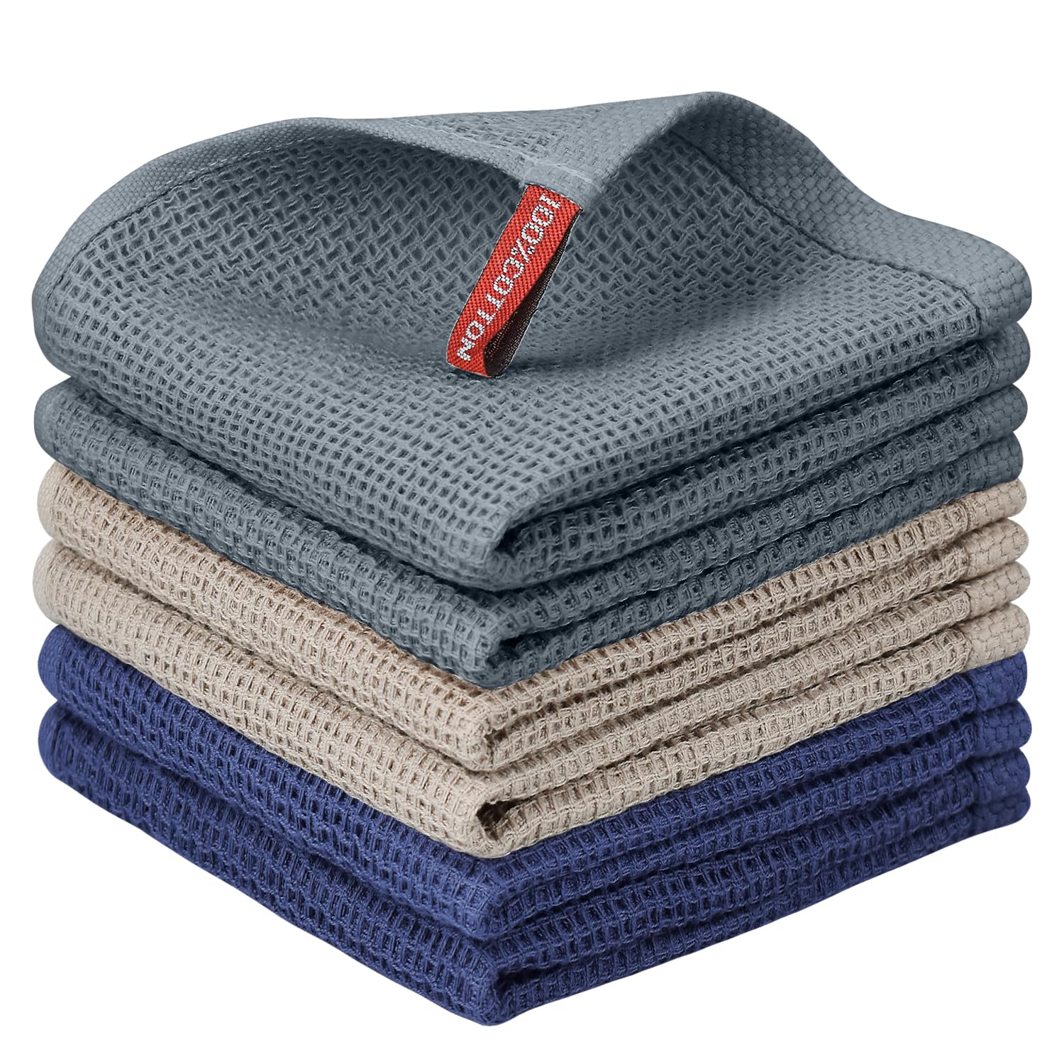 Nialnant 6 Pack Kitchen Towels and Dishcloths Sets,100% Cotton Soft Absorbent Quick Drying Dish Towels for Kitchen,Washing Dishes,12x12 Inches, Multi Color