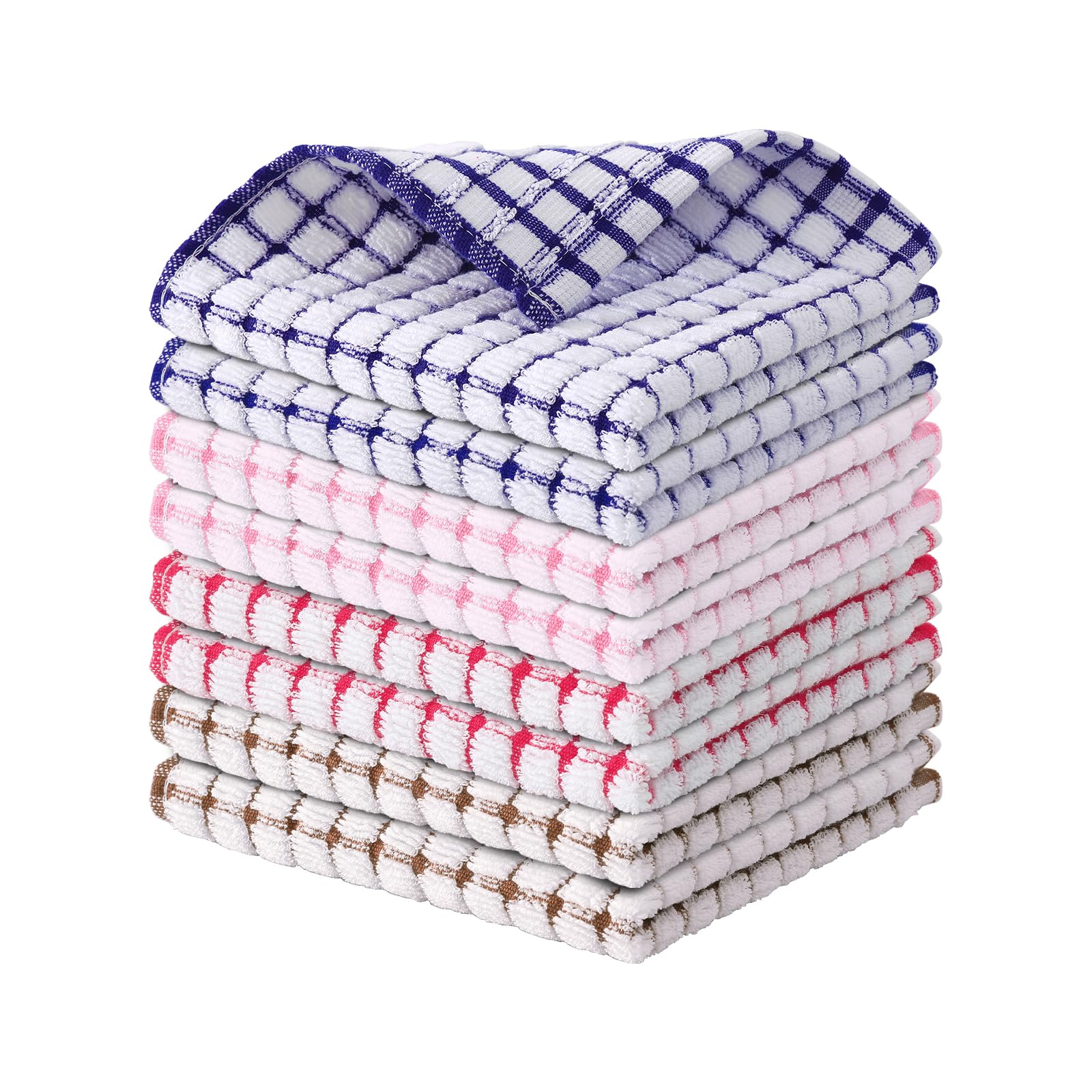 Kitinjoy Cotton 8 Pack Terry Kitchen Dish Cloths, 12 x 12 Inches Super Soft and Absorbent Dish Rags, Quick Drying Dish Towels for Washing Dishes, Mixed Color