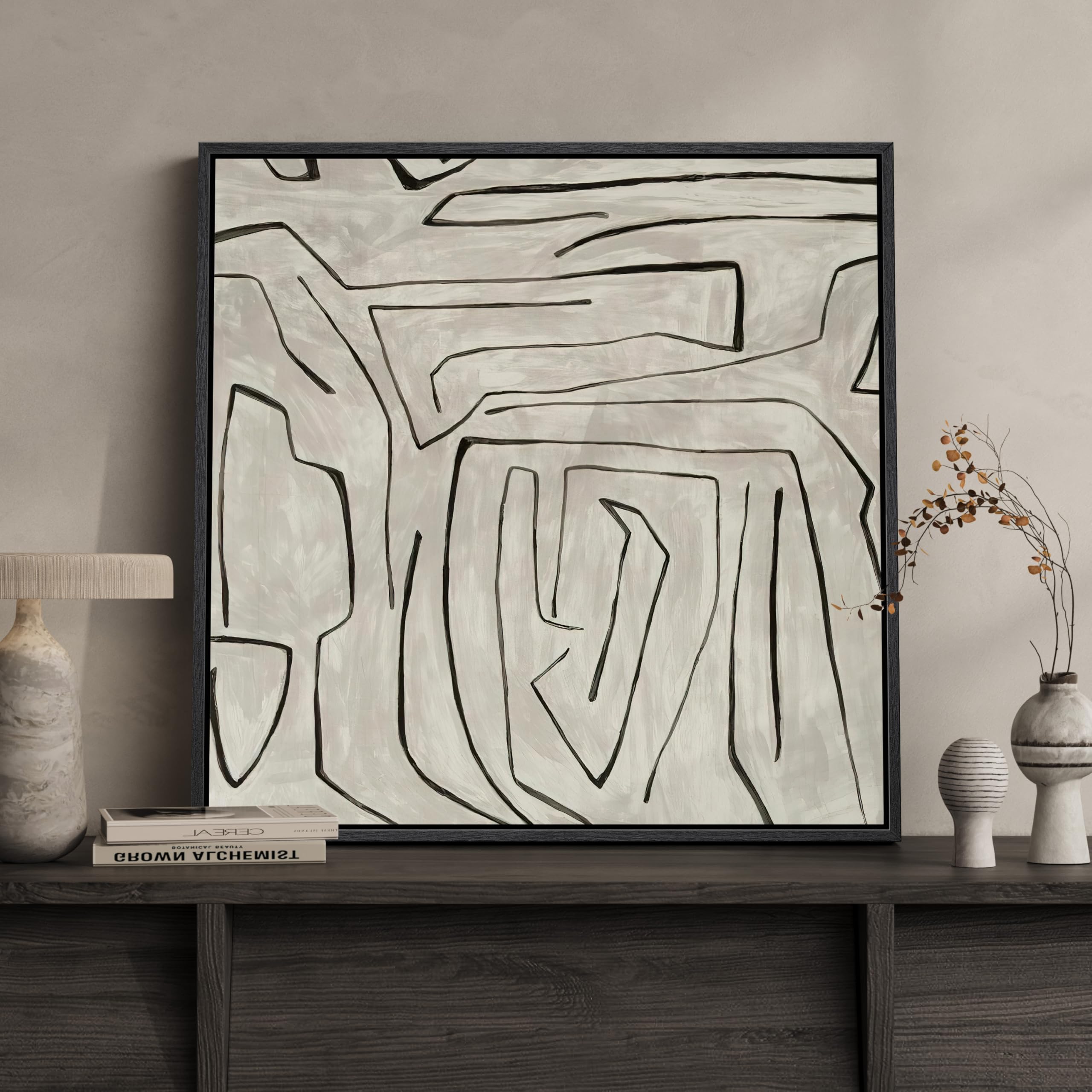 Framed Sage Green Abstract Wall Art, Modern Canvas Prints Artwork for Walls, Square Minimalist All Green Abstract Pictures for Living Room, Hallway, Fireplace, Bedroom, Home Office Wall Decor 30x30 In