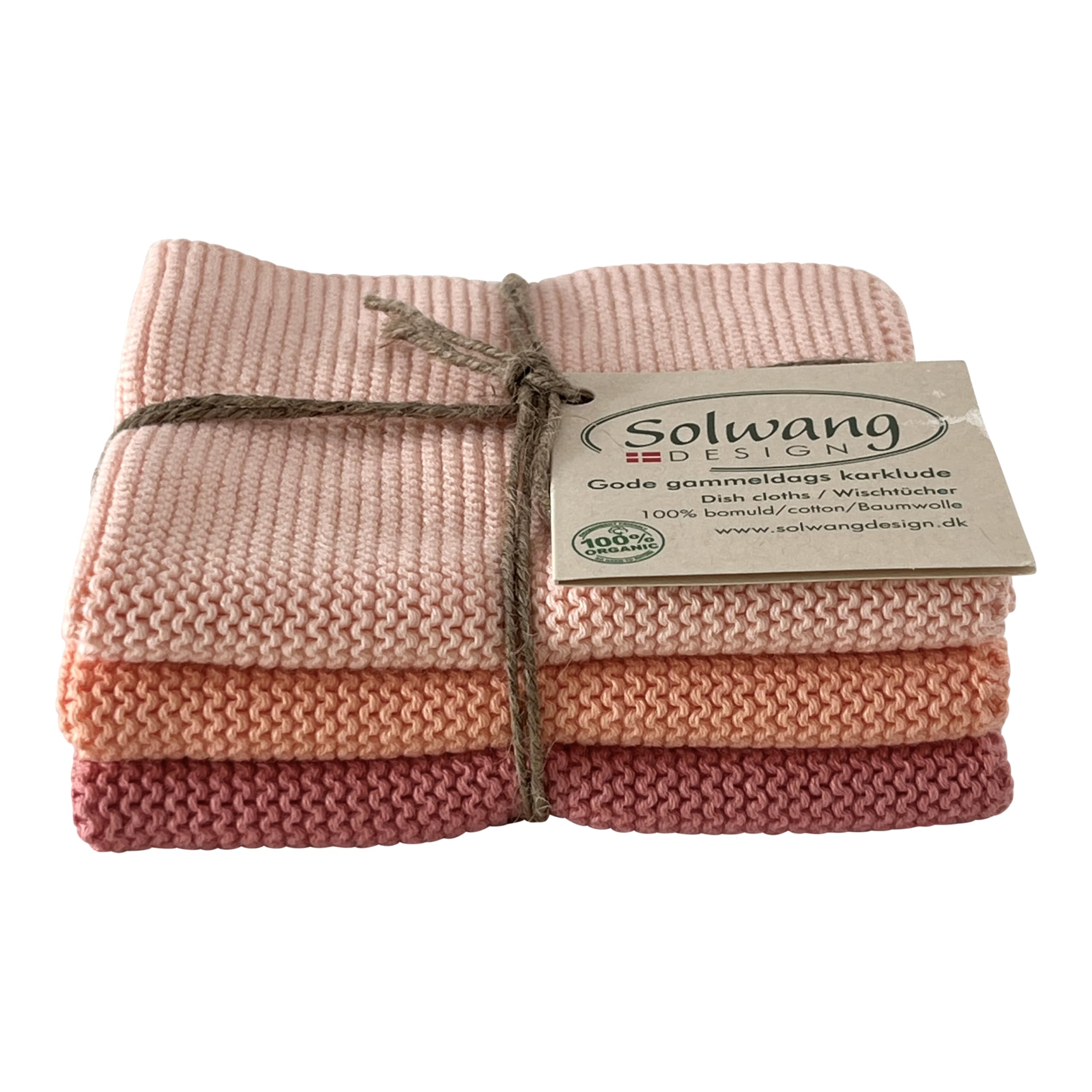 Solwang 3-Piece Danish Cotton Dishcloths in 100% Certified Organic Cotton Made in India (Rustic Blue Organic Combi)