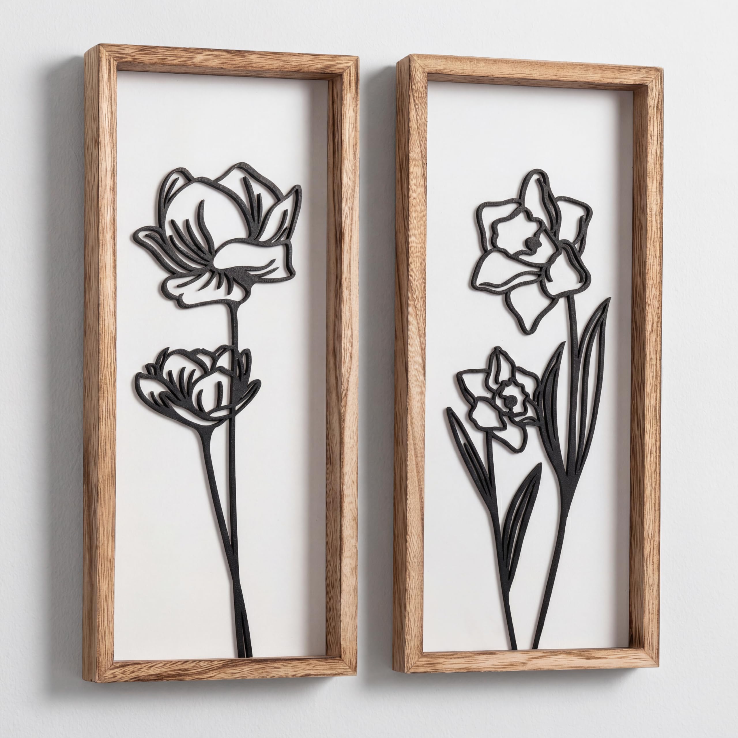 Set of 4 3D Wooden Floral Framed Wall Decor