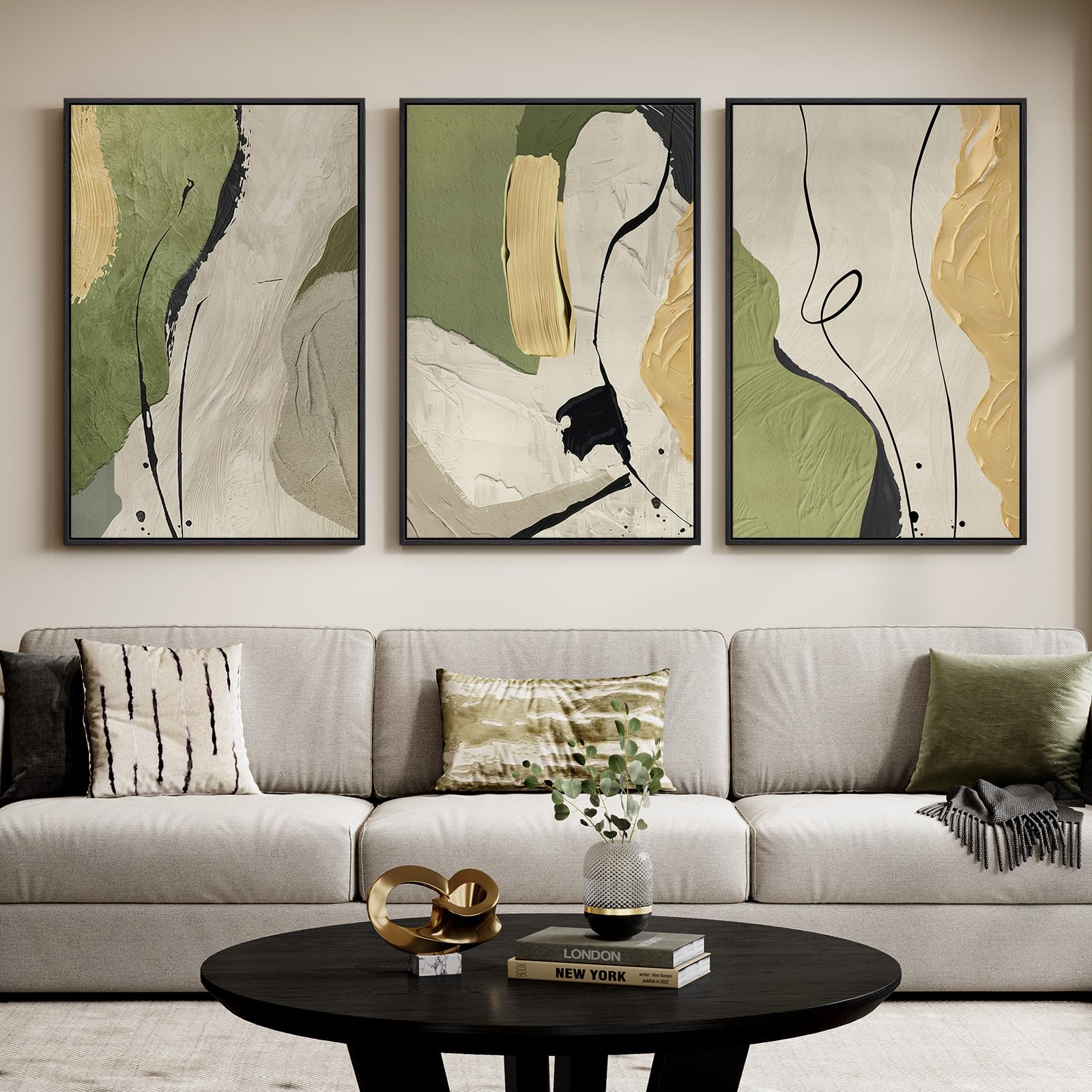 Large Framed Blue and Grey Abstract Wall Art for Living Room, 3 Piece Modern Canvas Prints Paintings Artwork for Walls, Minimalist Abstract Pictures Wall Decor for Hallway Office Bedroom 24x36 In