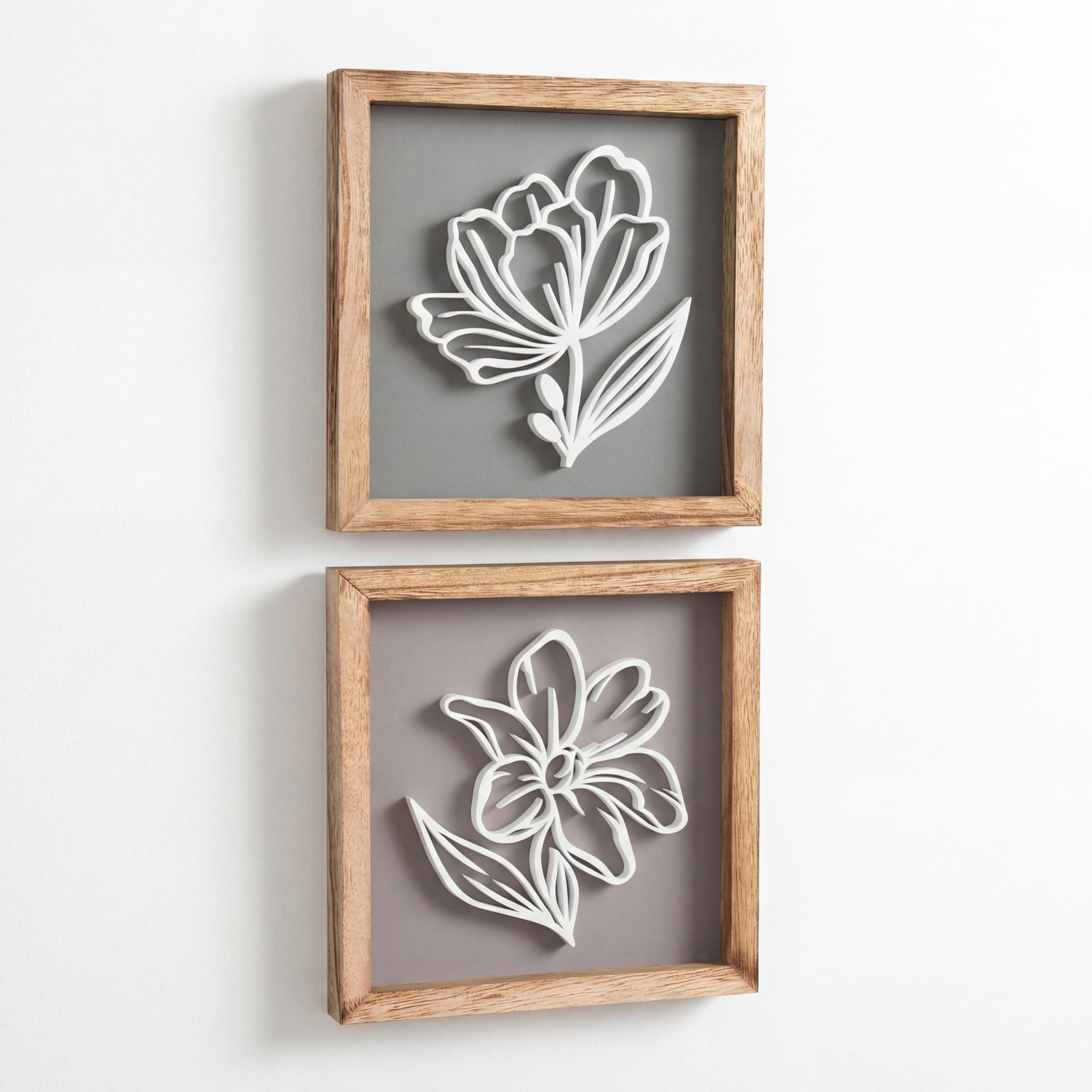 Set of 4 3D Wooden Floral Framed Wall Decor