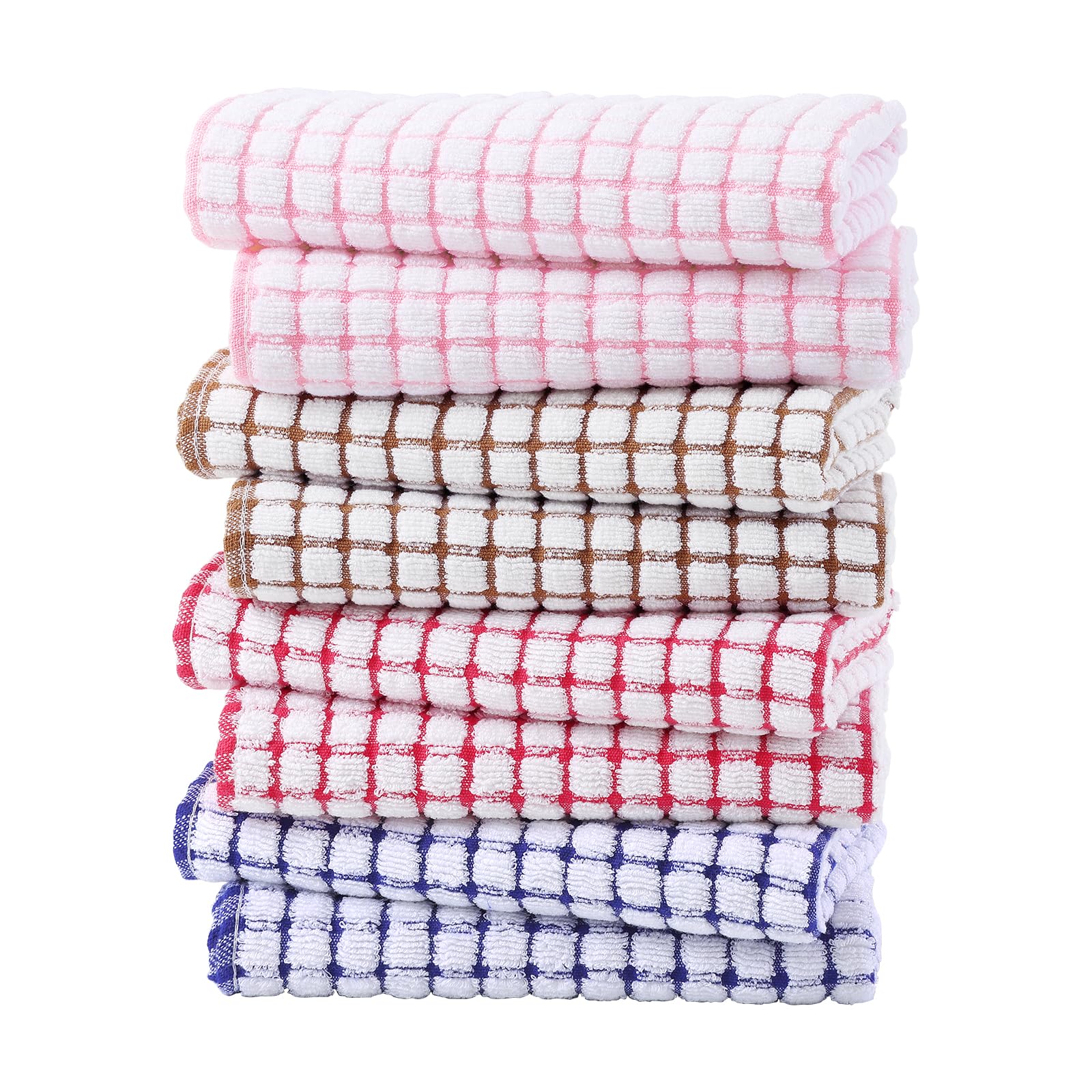 Kitinjoy Cotton 8 Pack Terry Kitchen Dish Cloths, 12 x 12 Inches Super Soft and Absorbent Dish Rags, Quick Drying Dish Towels for Washing Dishes, Mixed Color