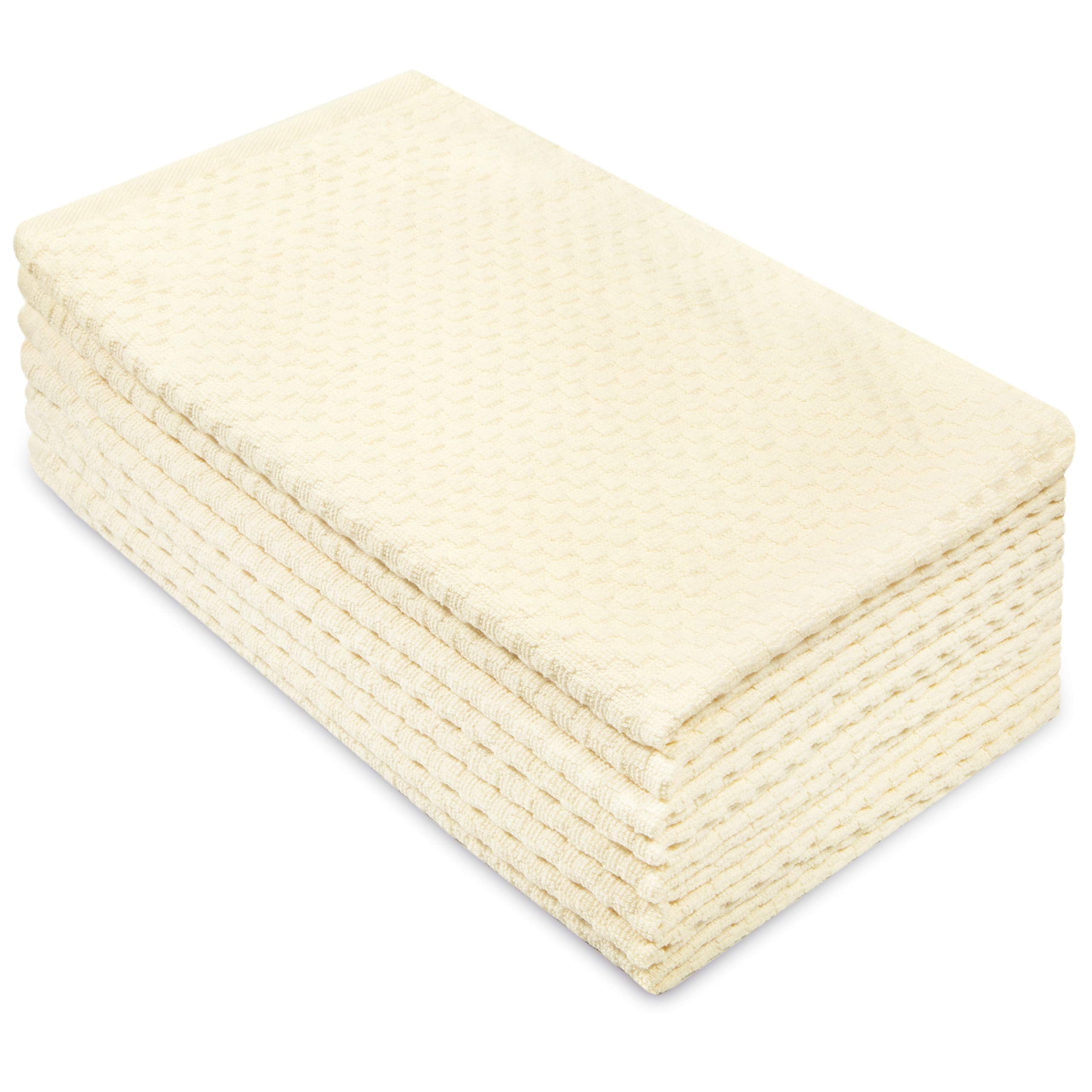 COTTON CRAFT Euro Café Set of 12 Waffle Weave Pure Cotton Super Absorbent Multipurpose Kitchen Towels, Dishcloths, Tea Towels White