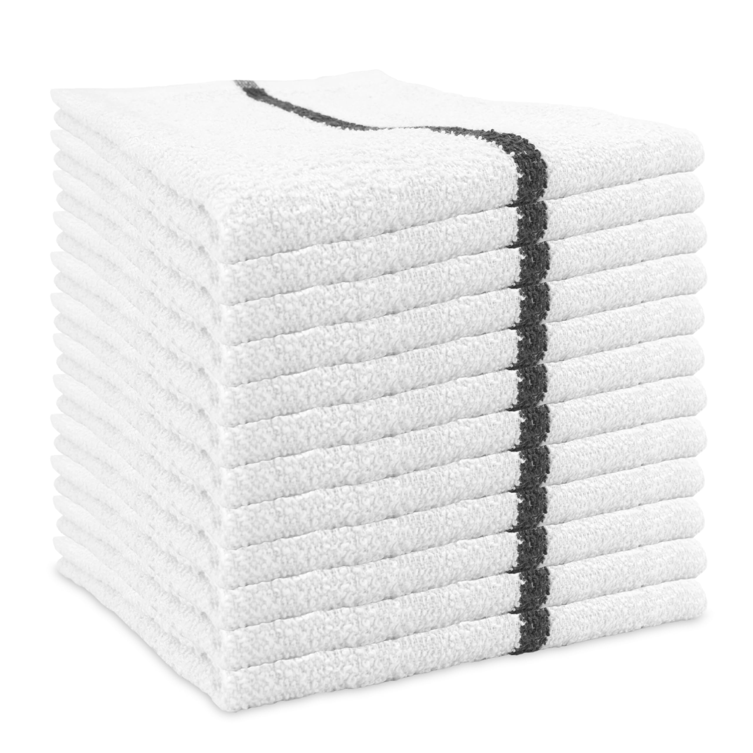 Arkwright Bar Mop Towels, Pack of 12, 100% Cotton Kitchen Dishcloths, Absorbent Quick Dry Cleaning Cloths for Restaurant, Bar and Home Kitchen, 16 x 19 in, White/Blue