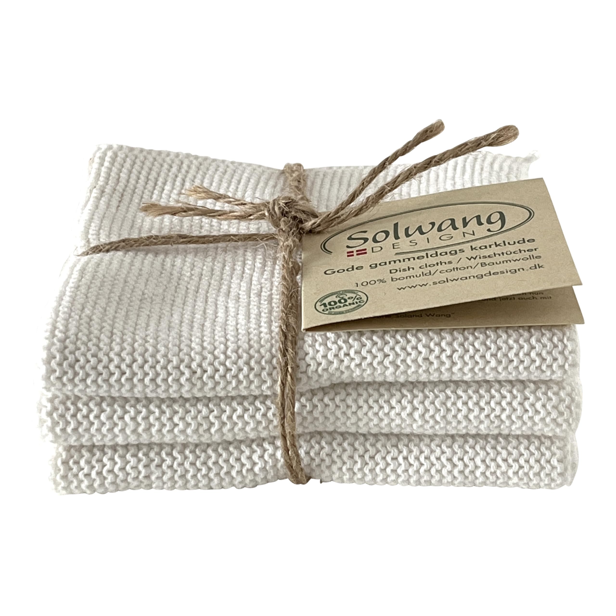 Solwang 3-Piece Danish Cotton Dishcloths in 100% Certified Organic Cotton Made in India (Rustic Blue Organic Combi)