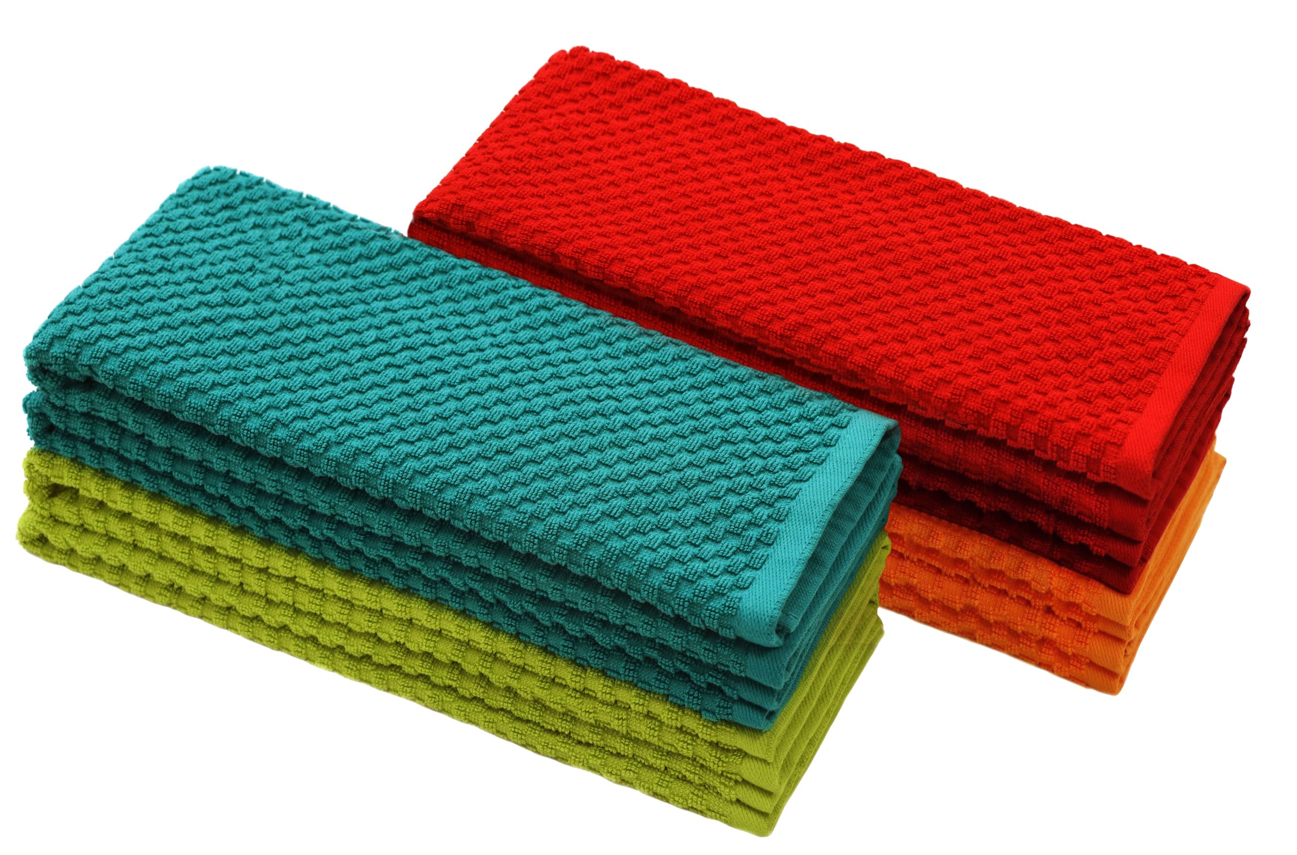 COTTON CRAFT Euro Café Set of 12 Waffle Weave Pure Cotton Super Absorbent Multipurpose Kitchen Towels, Dishcloths, Tea Towels White