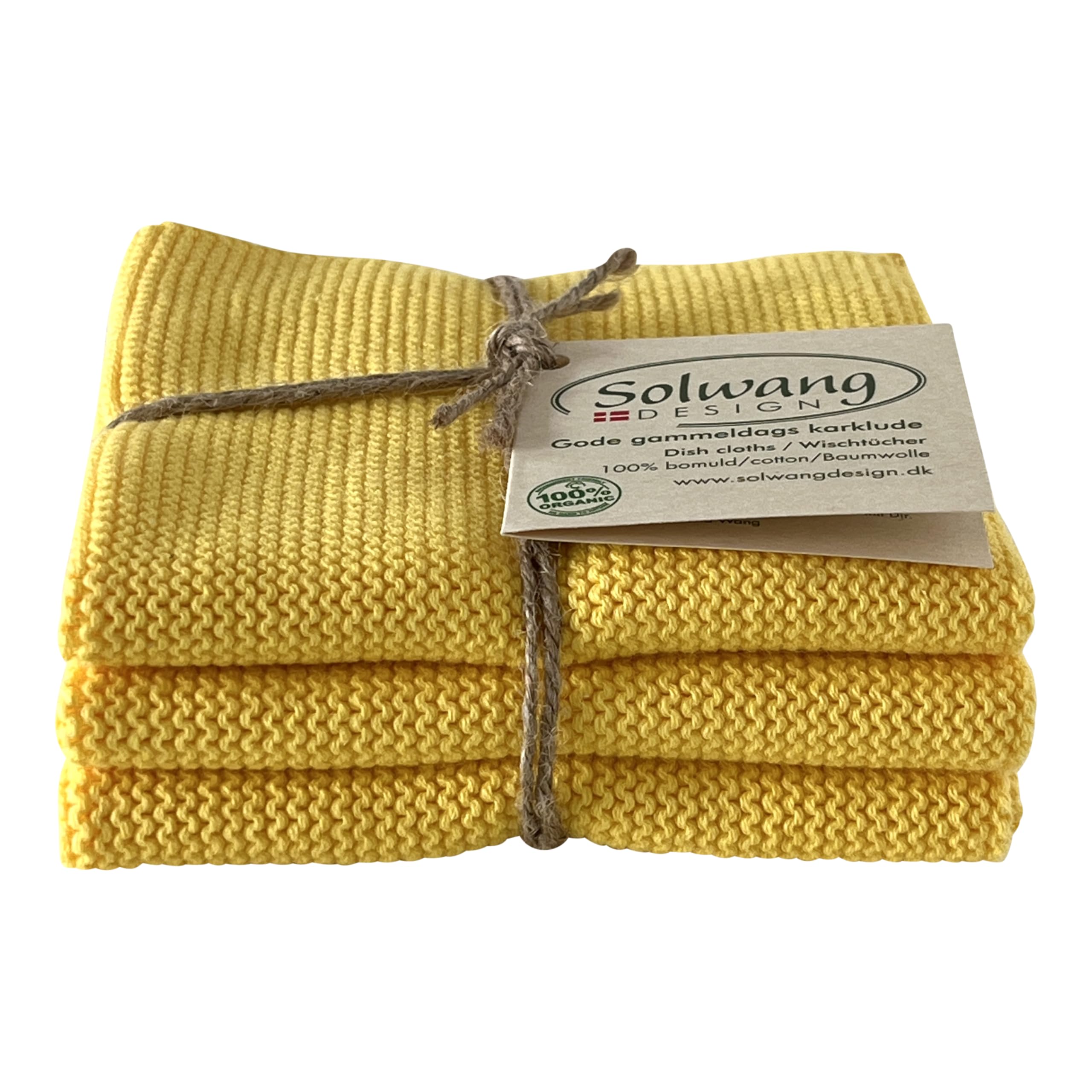 Solwang 3-Piece Danish Cotton Dishcloths in 100% Certified Organic Cotton Made in India (Rustic Blue Organic Combi)