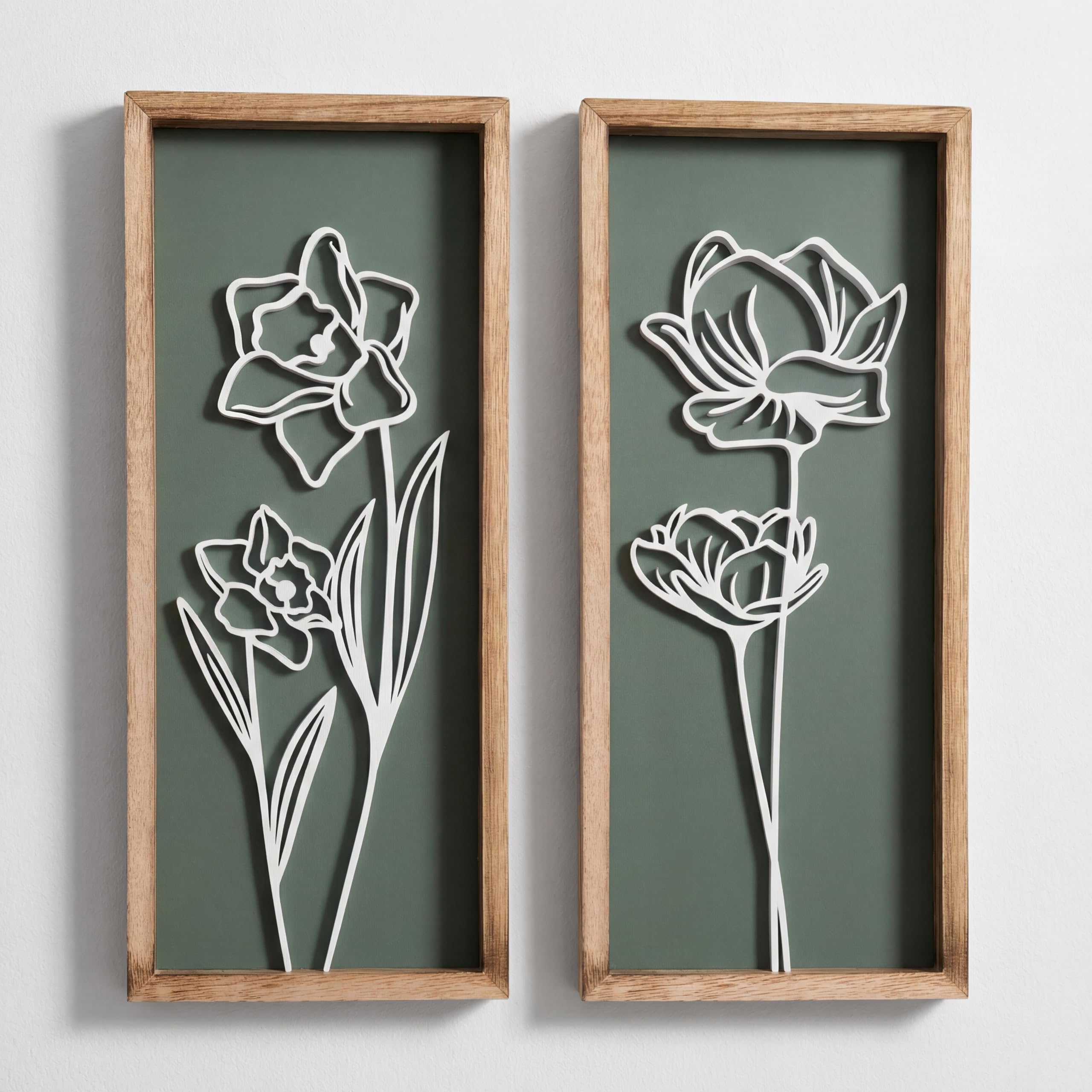 Set of 4 3D Wooden Floral Framed Wall Decor