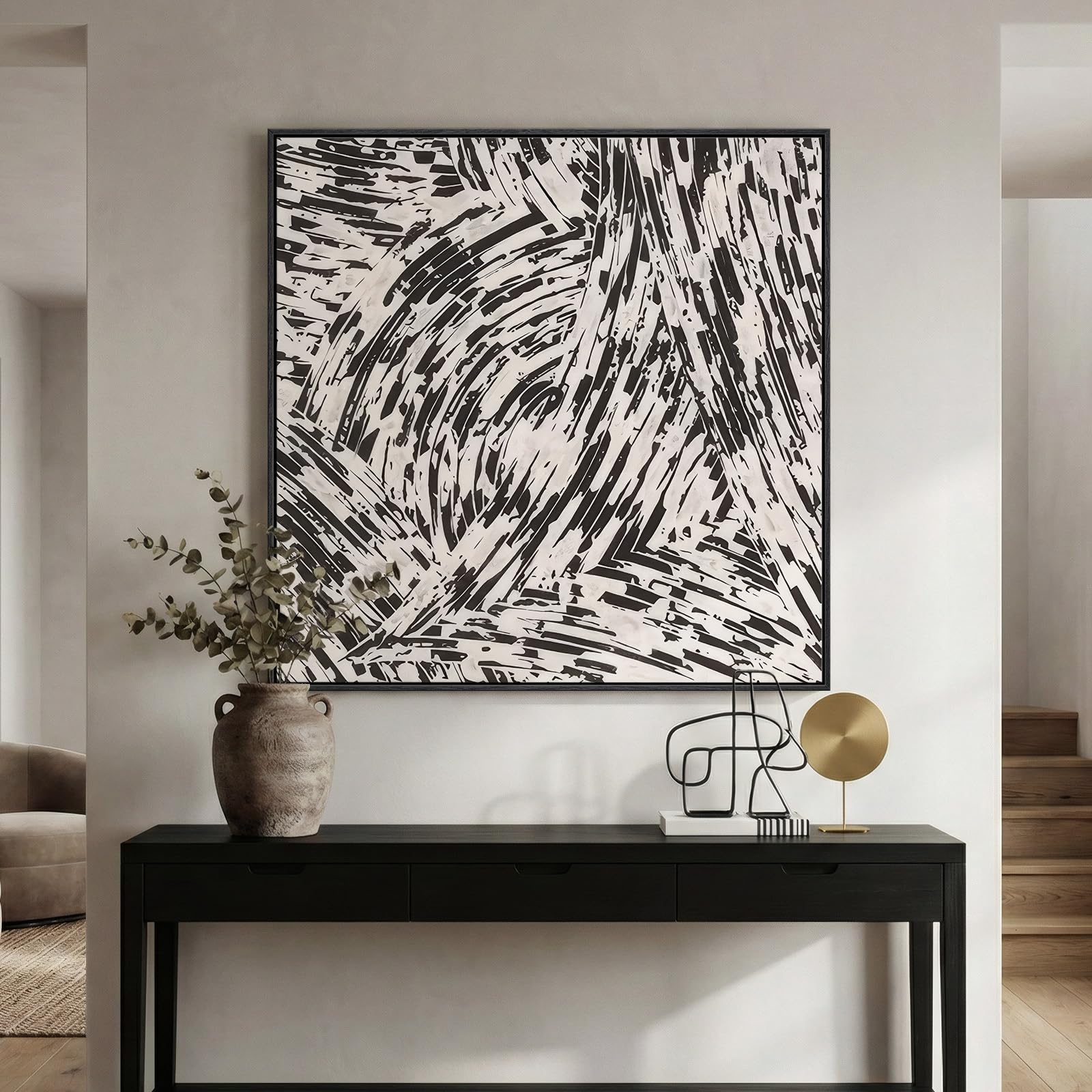 Framed Sage Green Abstract Wall Art, Modern Canvas Prints Artwork for Walls, Square Minimalist All Green Abstract Pictures for Living Room, Hallway, Fireplace, Bedroom, Home Office Wall Decor 30x30 In