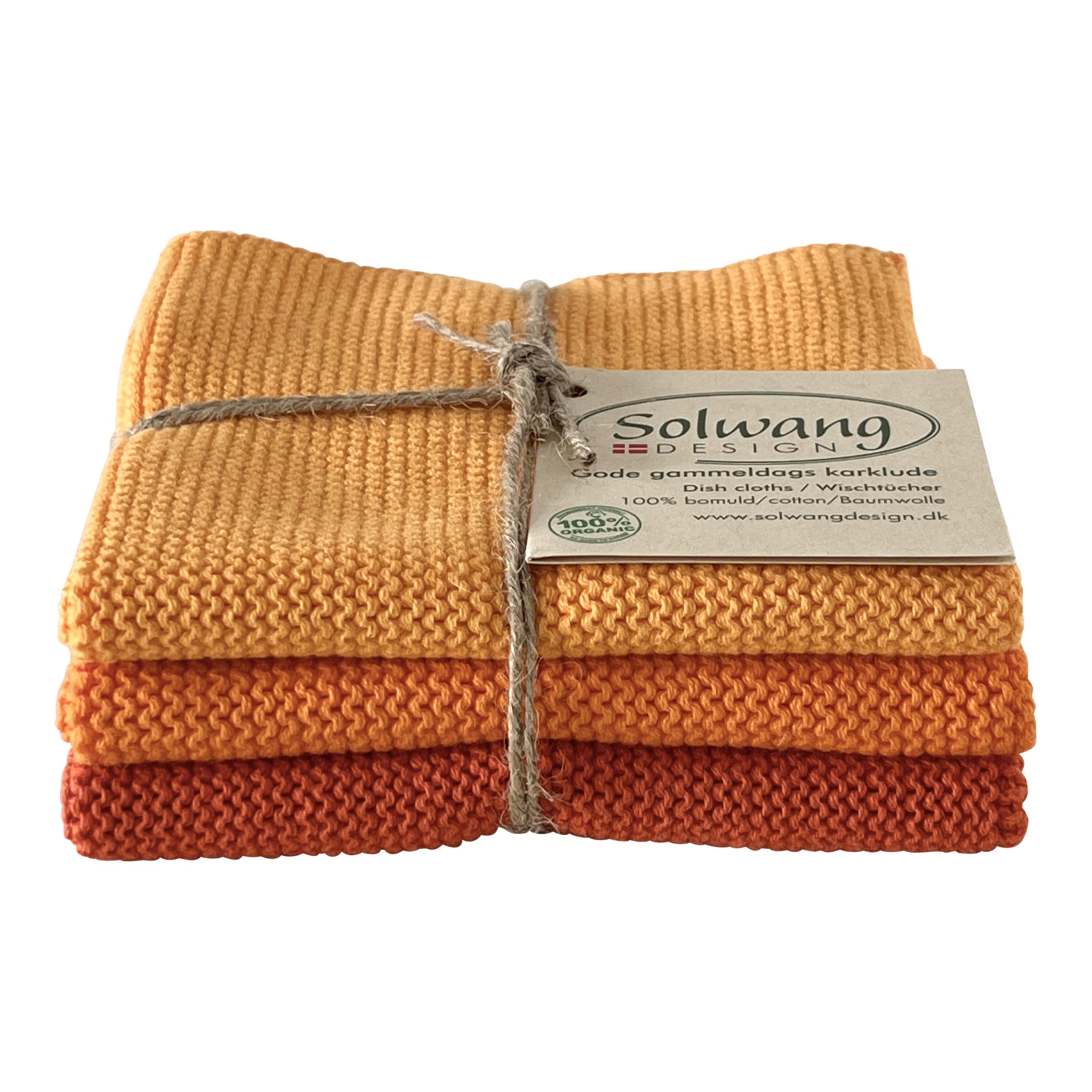 Solwang 3-Piece Danish Cotton Dishcloths in 100% Certified Organic Cotton Made in India (Rustic Blue Organic Combi)