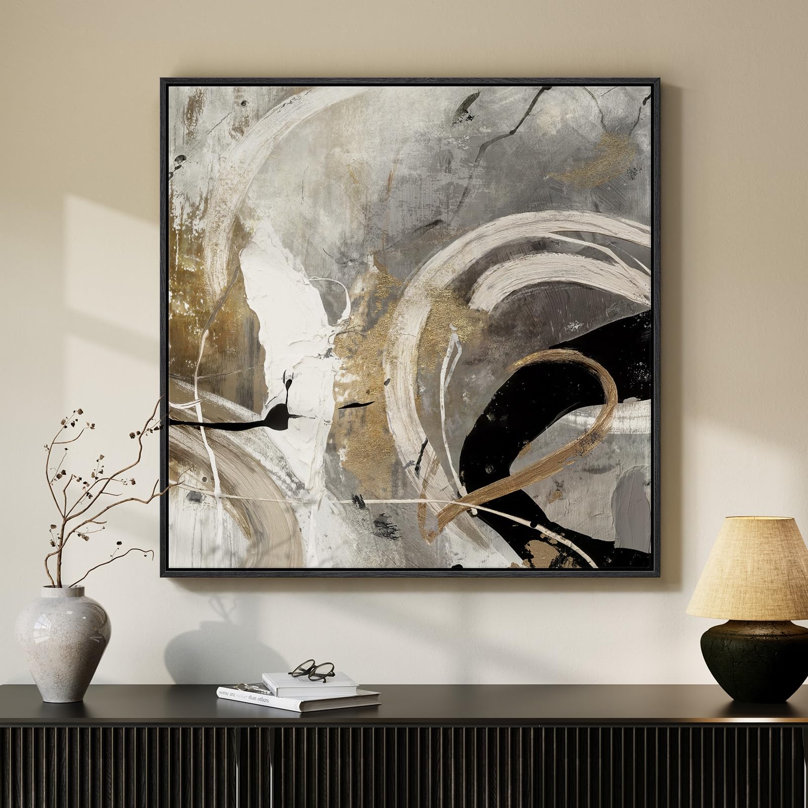 Framed Sage Green Abstract Wall Art, Modern Canvas Prints Artwork for Walls, Square Minimalist All Green Abstract Pictures for Living Room, Hallway, Fireplace, Bedroom, Home Office Wall Decor 30x30 In