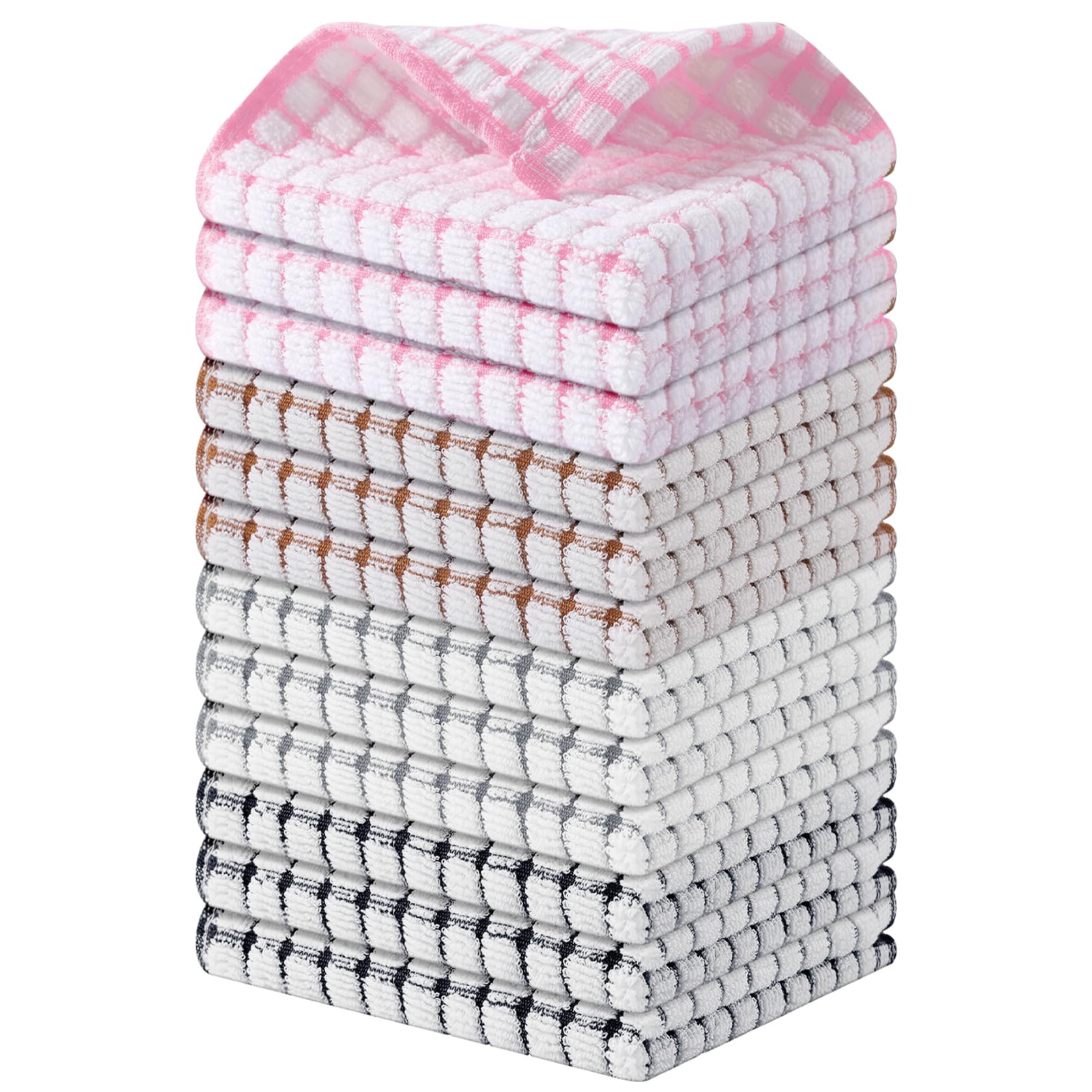 Kitinjoy Cotton 8 Pack Terry Kitchen Dish Cloths, 12 x 12 Inches Super Soft and Absorbent Dish Rags, Quick Drying Dish Towels for Washing Dishes, Mixed Color