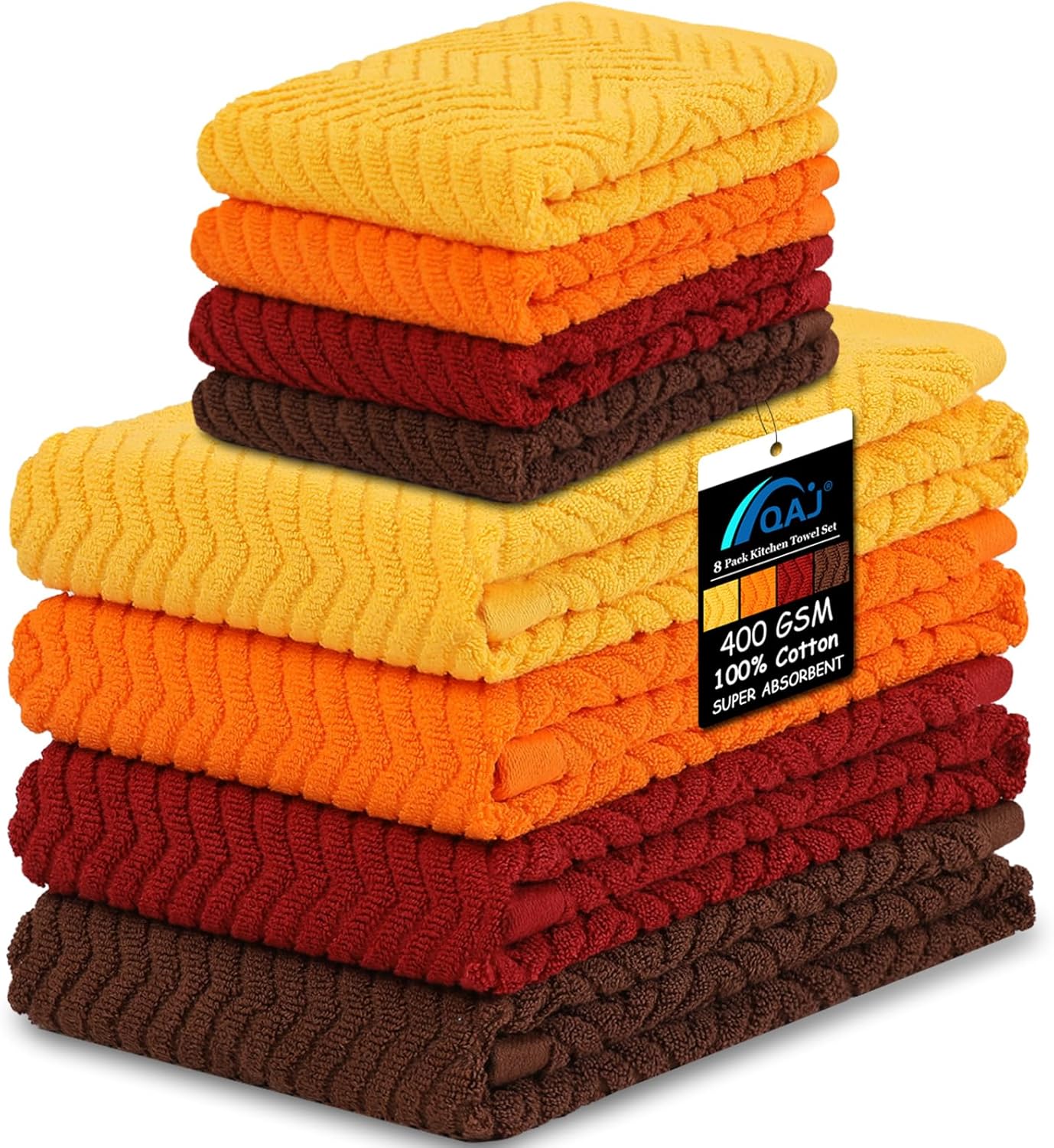 100% Cotton Kitchen Towels and Dishcloths Set, Pack of 8 Super Absorbent 16" x 25" Kitchen Towels and 13" x 13" Dish Cloths (400 GSM)