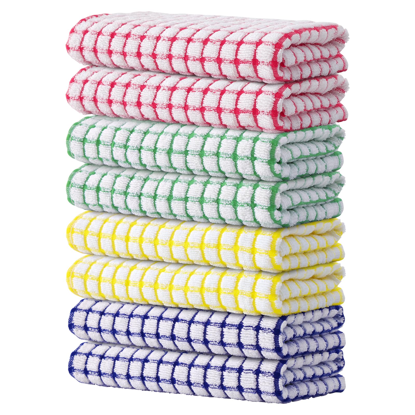 Kitinjoy Cotton 8 Pack Terry Kitchen Dish Cloths, 12 x 12 Inches Super Soft and Absorbent Dish Rags, Quick Drying Dish Towels for Washing Dishes, Mixed Color