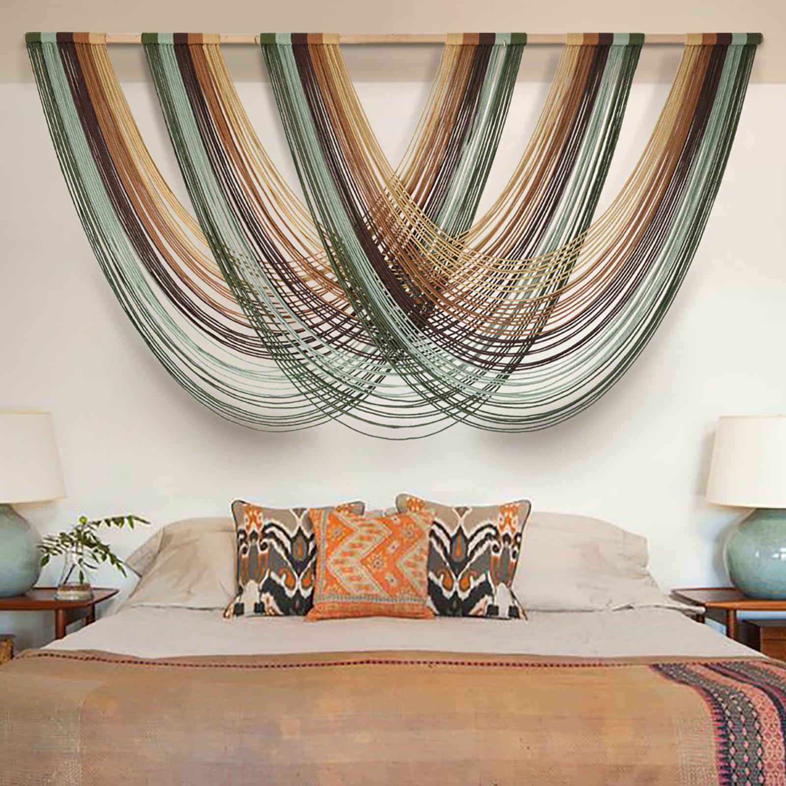Macrame Wall Hanging Dip-Dye Boho Home Decor Fiber Wall Art Craftsmanship Bedroom Livingroom 57" W x 39" L
