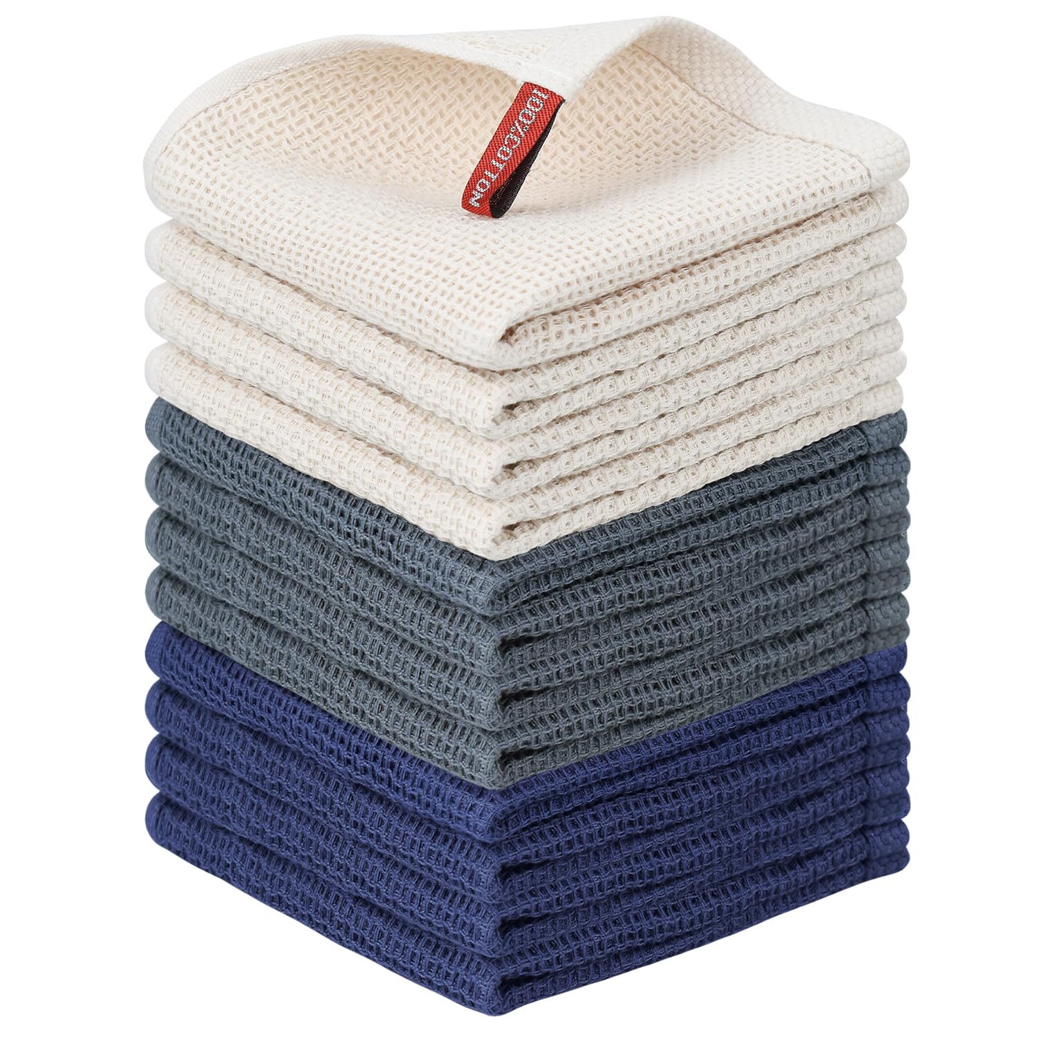 Nialnant 6 Pack Kitchen Towels and Dishcloths Sets,100% Cotton Soft Absorbent Quick Drying Dish Towels for Kitchen,Washing Dishes,12x12 Inches, Multi Color