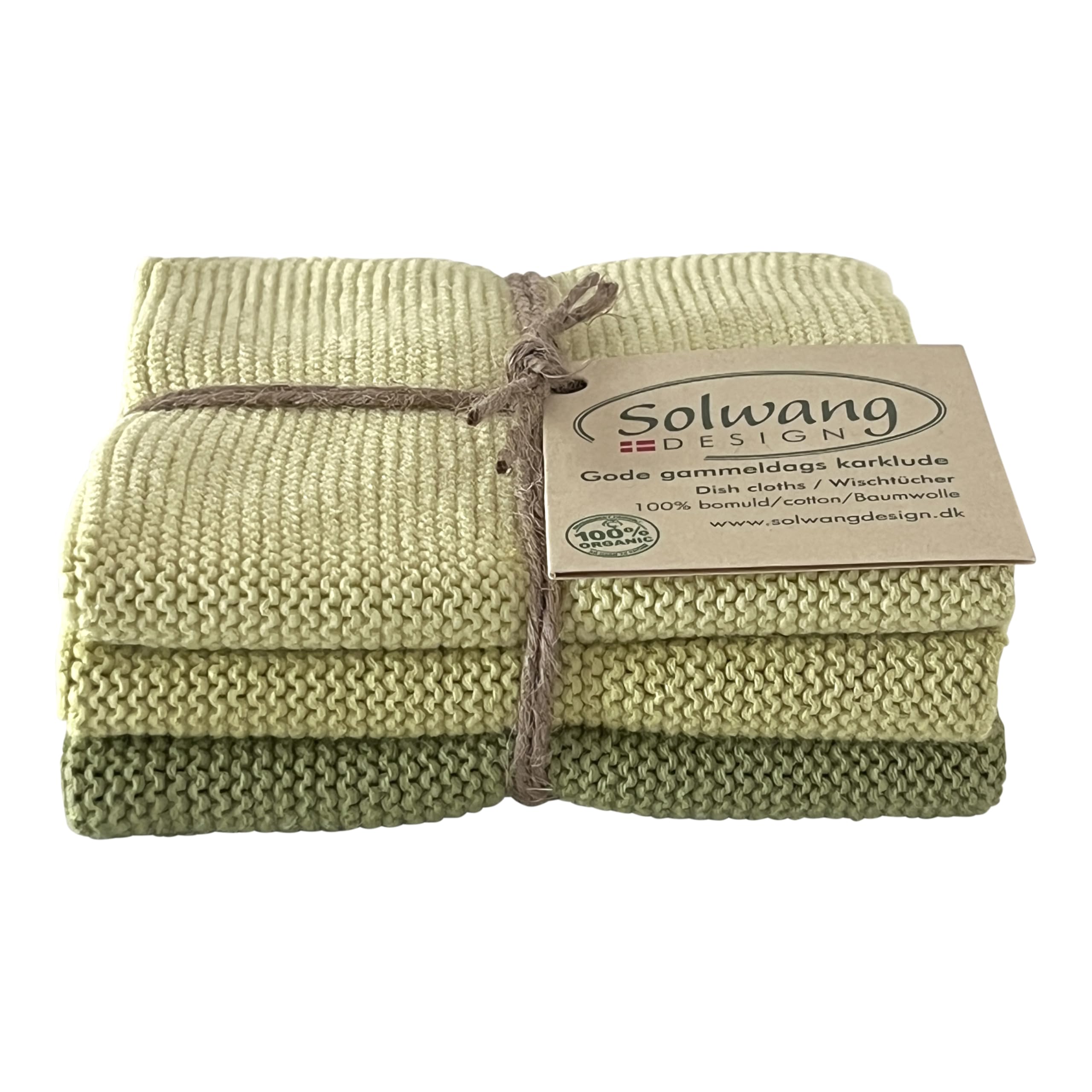 Solwang 3-Piece Danish Cotton Dishcloths in 100% Certified Organic Cotton Made in India (Rustic Blue Organic Combi)