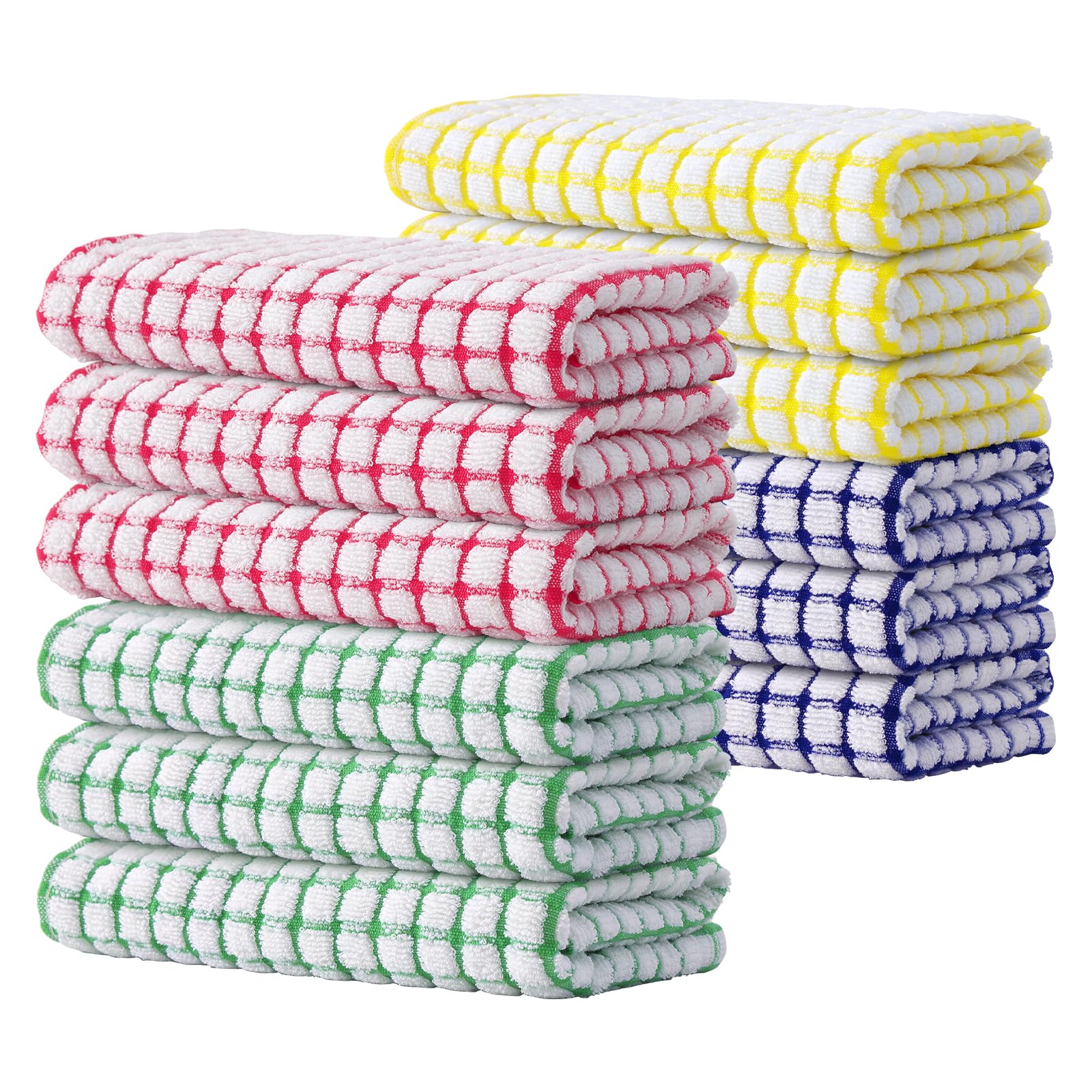 Kitinjoy Cotton 8 Pack Terry Kitchen Dish Cloths, 12 x 12 Inches Super Soft and Absorbent Dish Rags, Quick Drying Dish Towels for Washing Dishes, Mixed Color