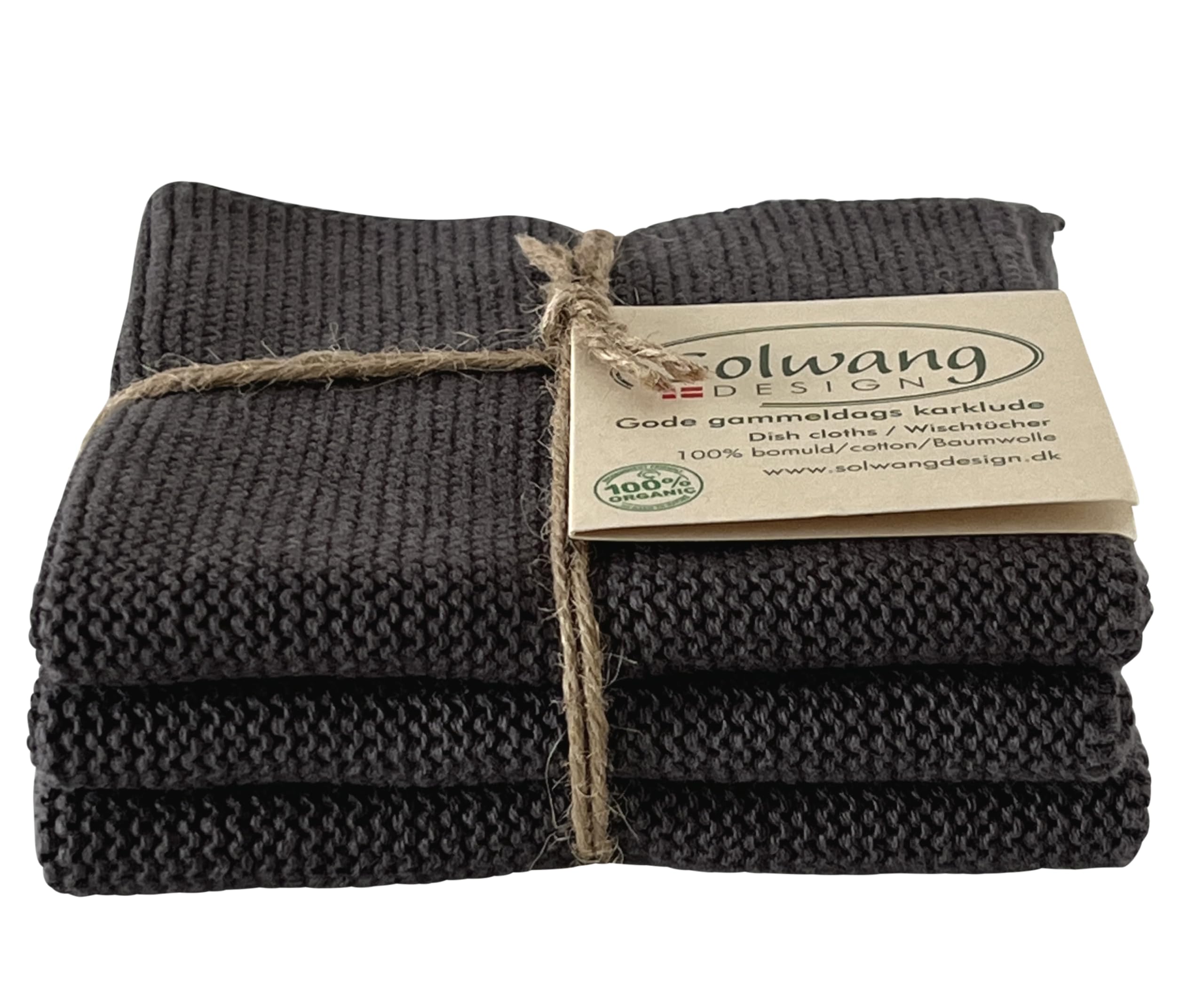 Solwang 3-Piece Danish Cotton Dishcloths in 100% Certified Organic Cotton Made in India (Rustic Blue Organic Combi)