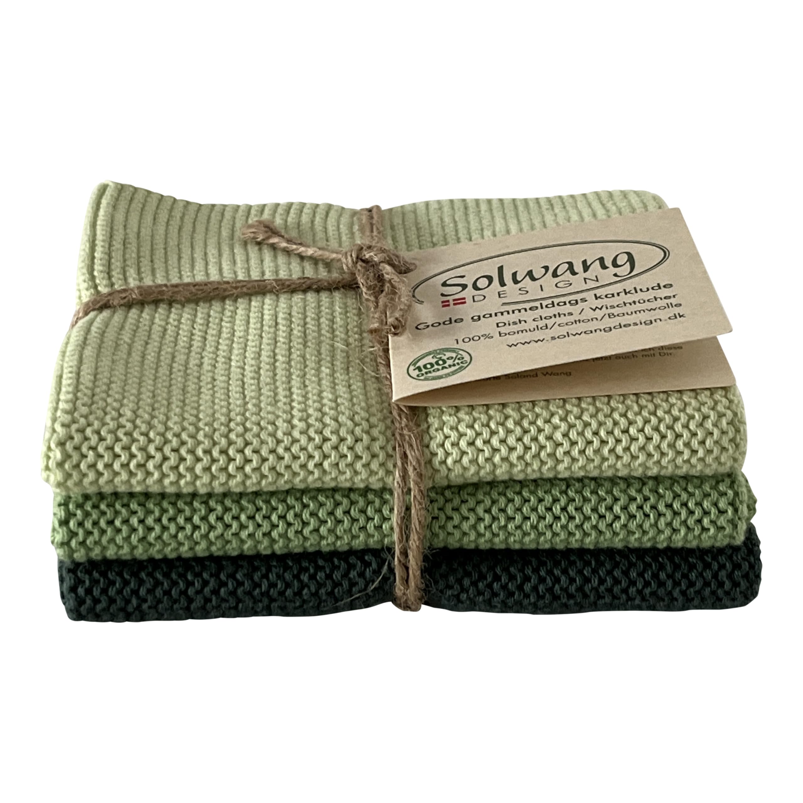 Solwang 3-Piece Danish Cotton Dishcloths in 100% Certified Organic Cotton Made in India (Rustic Blue Organic Combi)