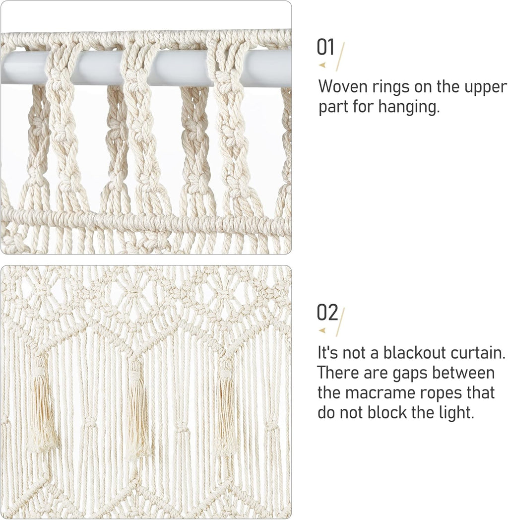 Mkono Macrame Curtain Large Boho Woven Wall Hanging Window Curtains Handmade Bohemian Decor for Window Doorway Closet Wedding Backdrop Arch Bedroom Living Room Apartment, 51''Wide x 70''Long