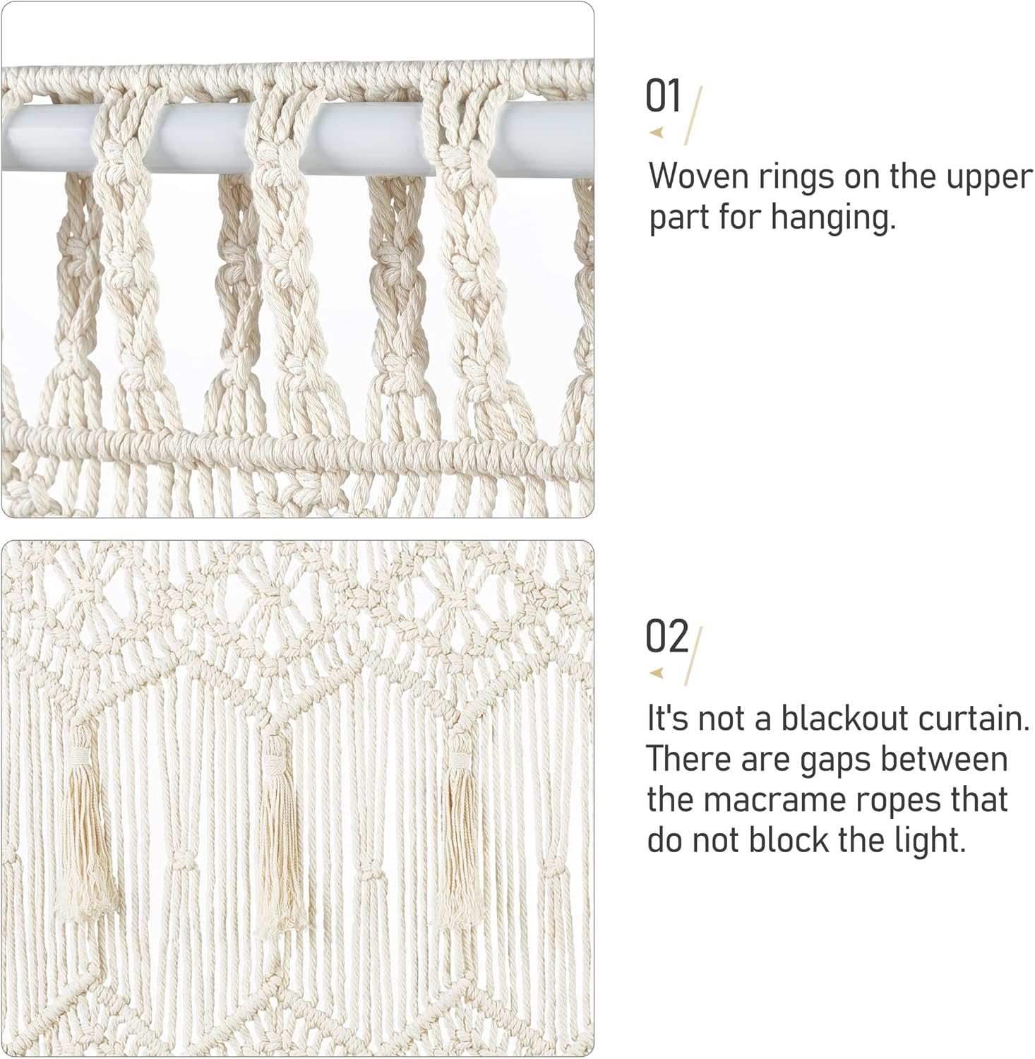 Mkono Macrame Curtain Large Boho Woven Wall Hanging Window Curtains Handmade Bohemian Decor for Window Doorway Closet Wedding Backdrop Arch Bedroom Living Room Apartment, 51''Wide x 70''Long