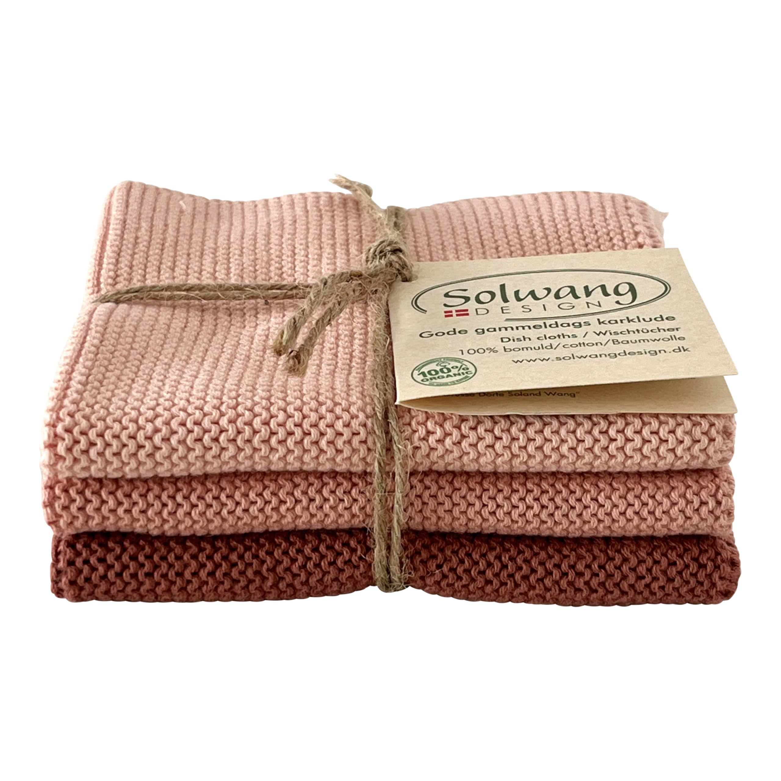 Solwang 3-Piece Danish Cotton Dishcloths in 100% Certified Organic Cotton Made in India (Rustic Blue Organic Combi)