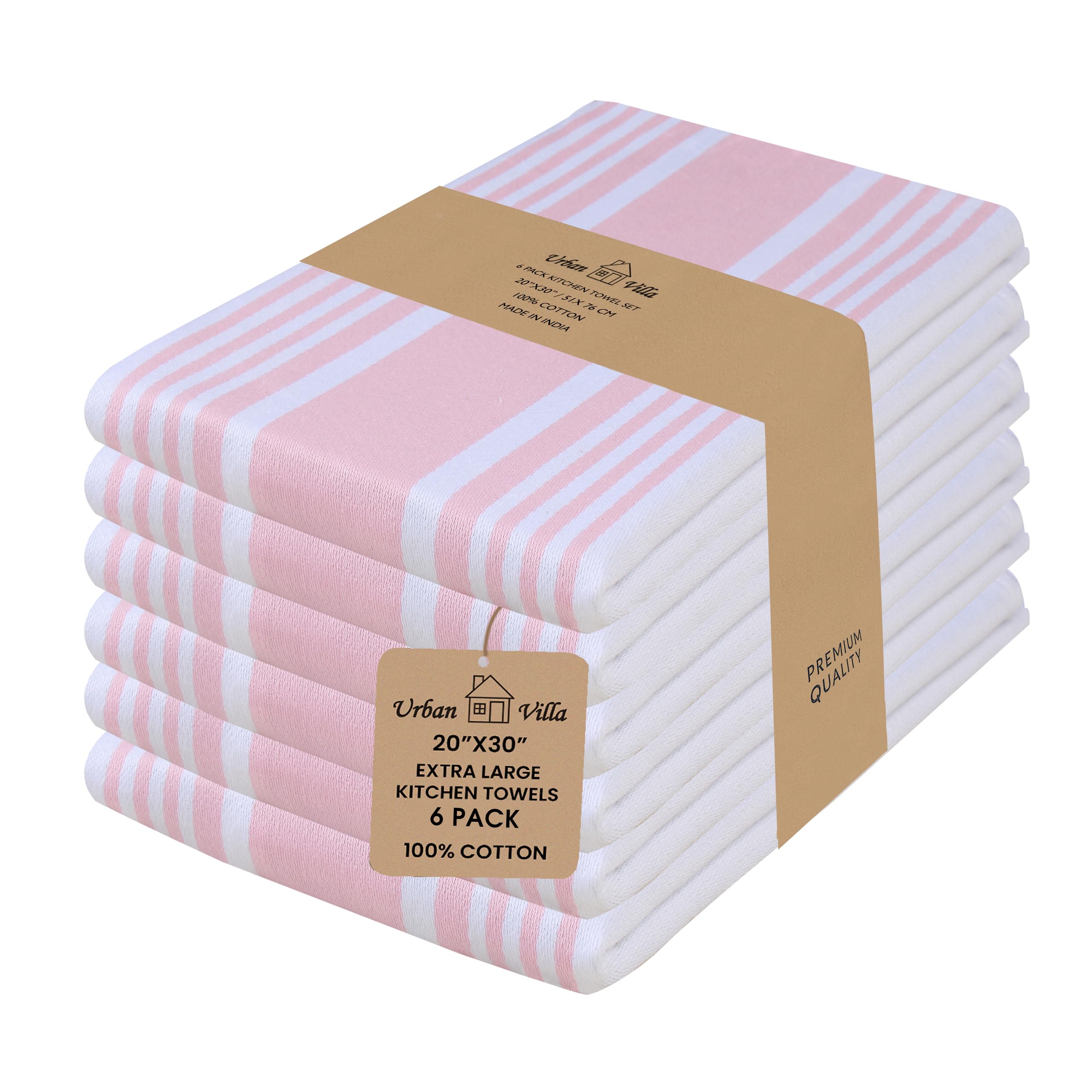 Urban Villa Kitchen Towels 100% Cotton Dish Towels for Kitchen (Set of 6) 20”x30” Dish Cloths Highly Absorbent Kitchen Linen Set with Hanging Loop Perfect for Drying Dishes Cleaning Towels-Blue White