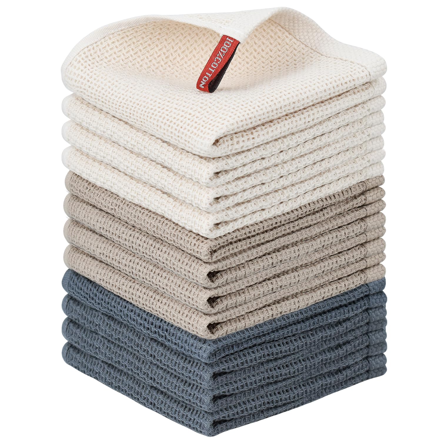 Nialnant 6 Pack Kitchen Towels and Dishcloths Sets,100% Cotton Soft Absorbent Quick Drying Dish Towels for Kitchen,Washing Dishes,12x12 Inches, Multi Color