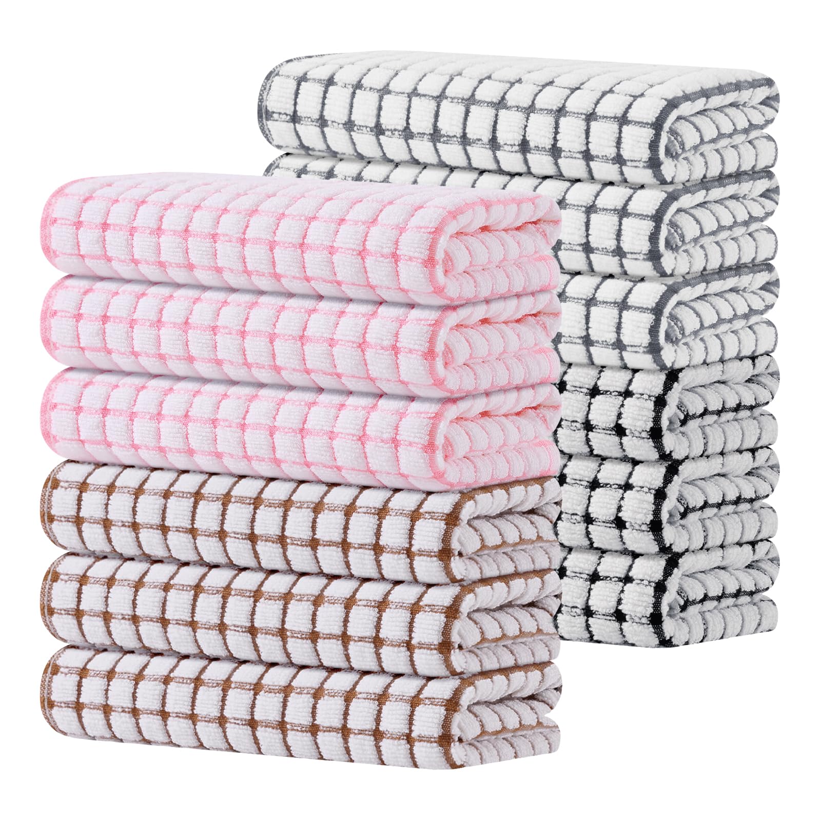 Kitinjoy Cotton 8 Pack Terry Kitchen Dish Cloths, 12 x 12 Inches Super Soft and Absorbent Dish Rags, Quick Drying Dish Towels for Washing Dishes, Mixed Color
