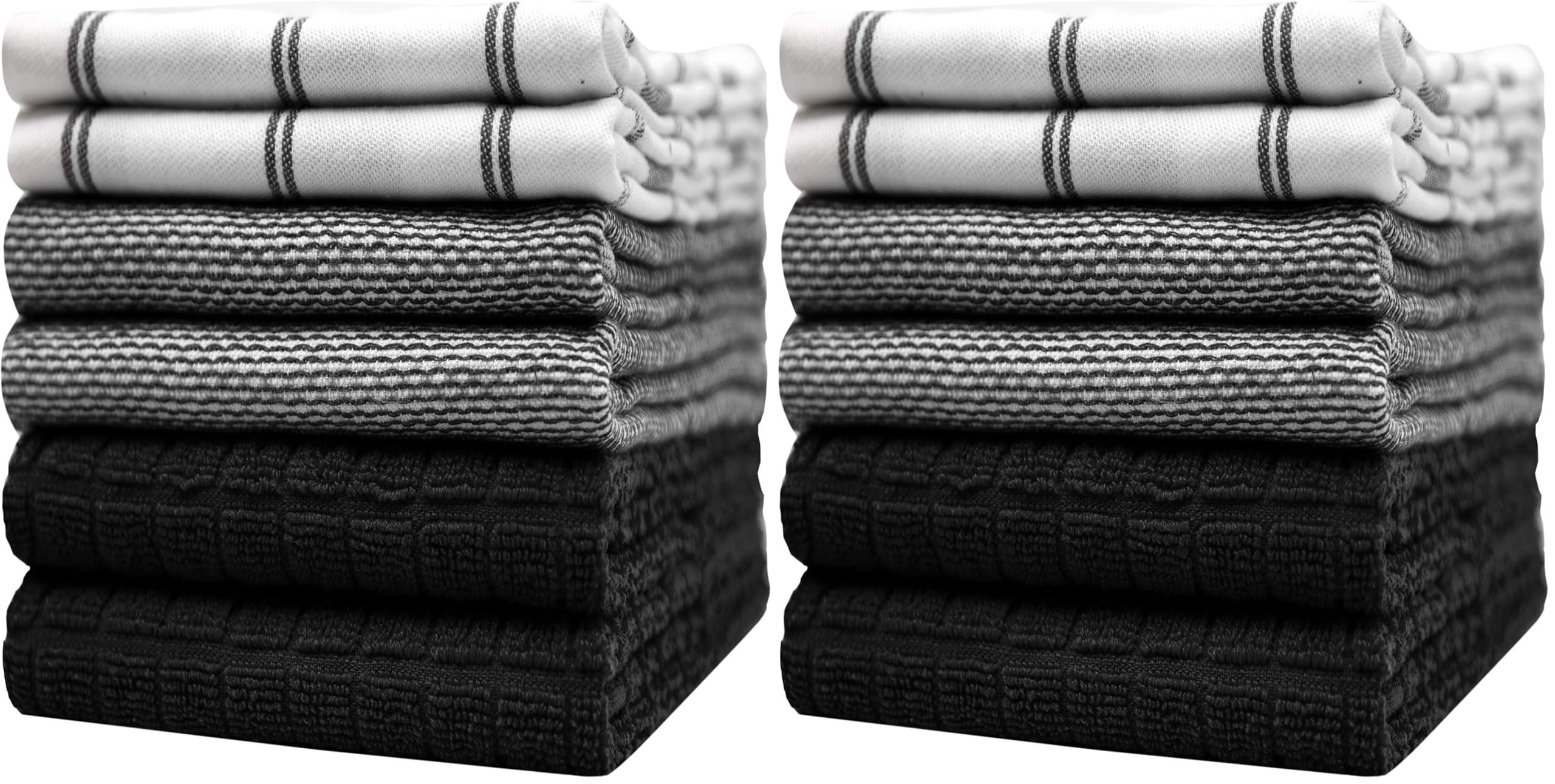 Premium Kitchen Towels (20”x 28”, 6 Pack) | Large Cotton Dish Towels | Flat & Terry Highly Absorbent Kitchen Linen Set with Hanging Loop | Gray