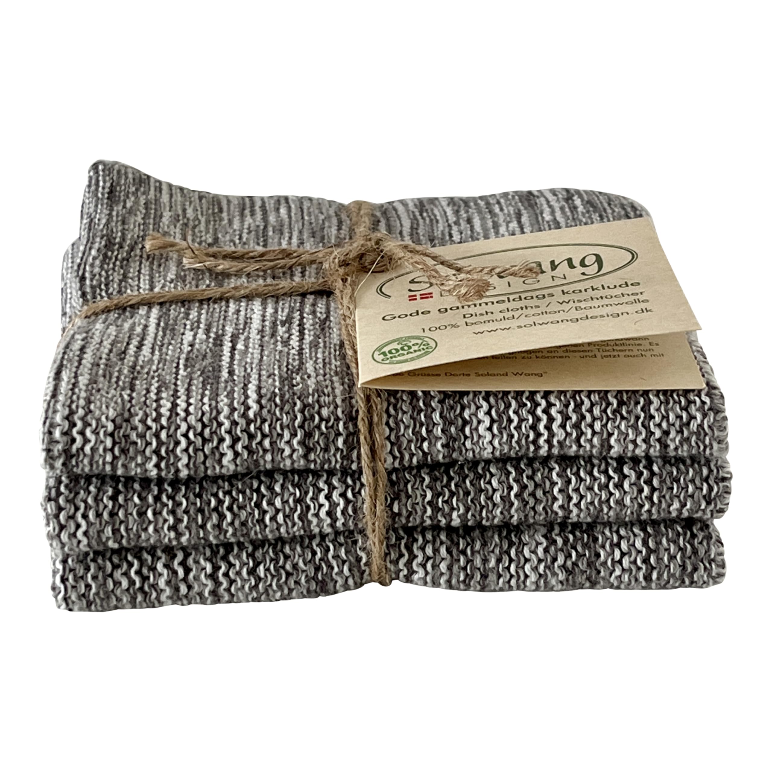 Solwang 3-Piece Danish Cotton Dishcloths in 100% Certified Organic Cotton Made in India (Rustic Blue Organic Combi)