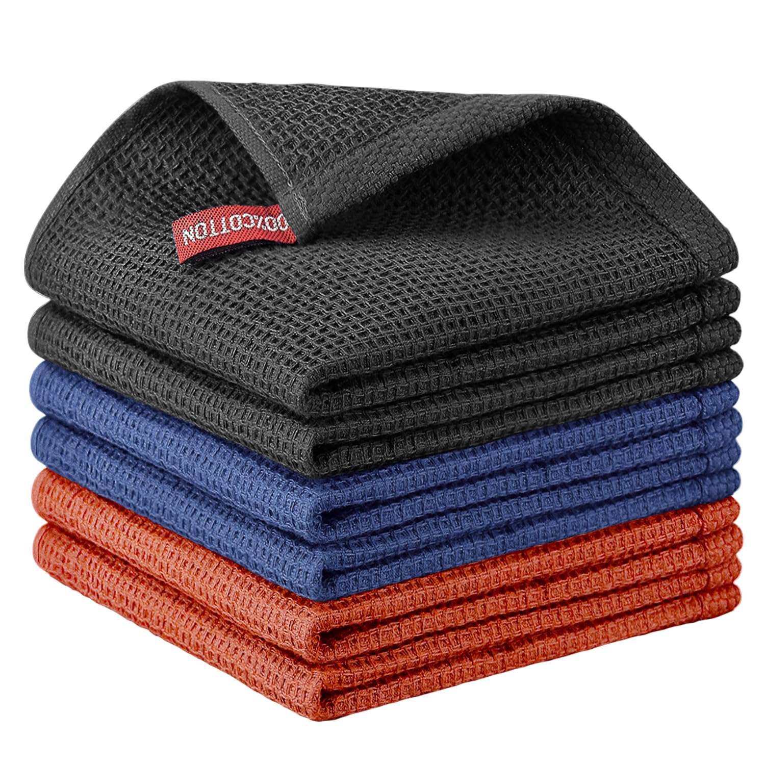 Nialnant 6 Pack Kitchen Towels and Dishcloths Sets,100% Cotton Soft Absorbent Quick Drying Dish Towels for Kitchen,Washing Dishes,12x12 Inches, Multi Color