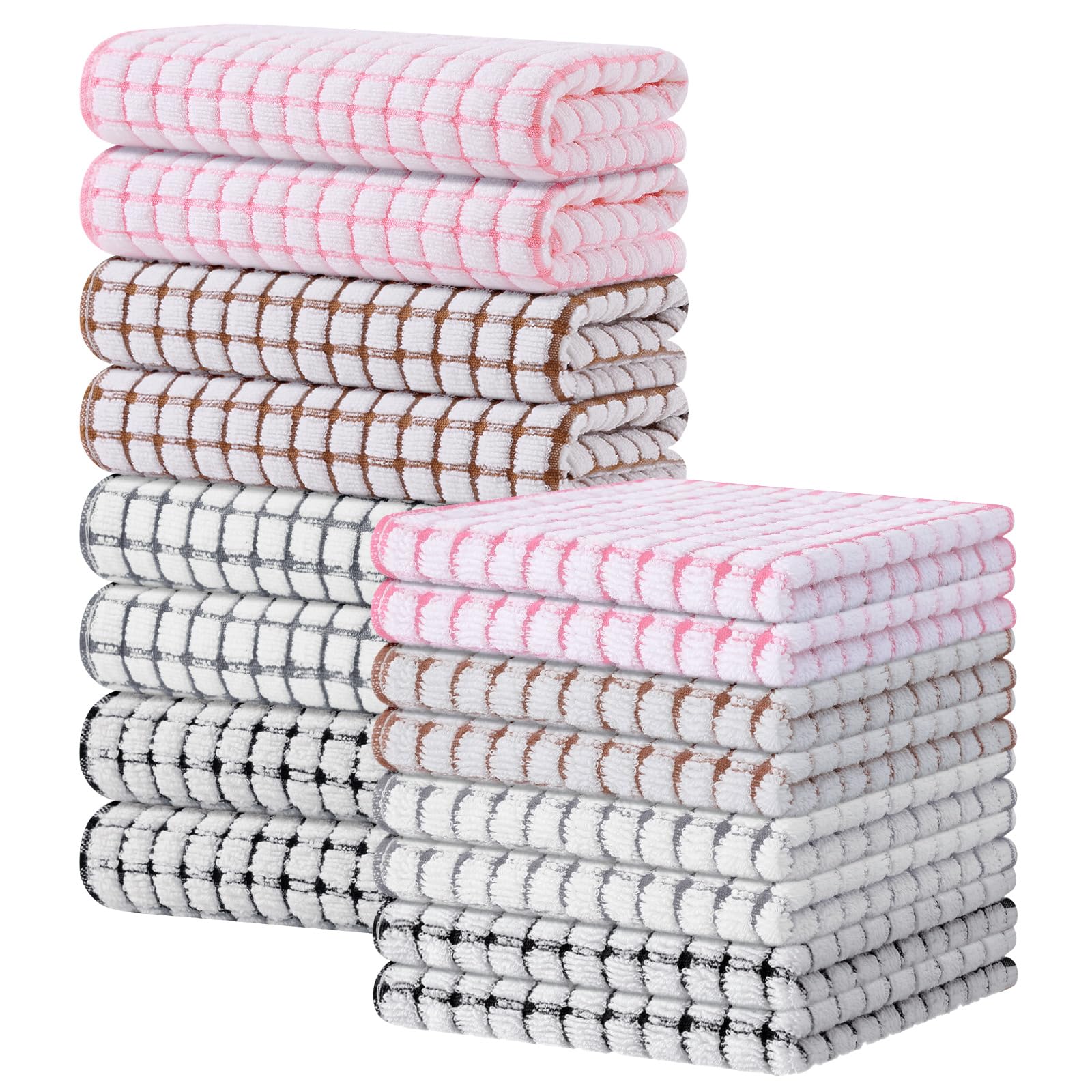 Kitinjoy Cotton 8 Pack Terry Kitchen Dish Cloths, 12 x 12 Inches Super Soft and Absorbent Dish Rags, Quick Drying Dish Towels for Washing Dishes, Mixed Color