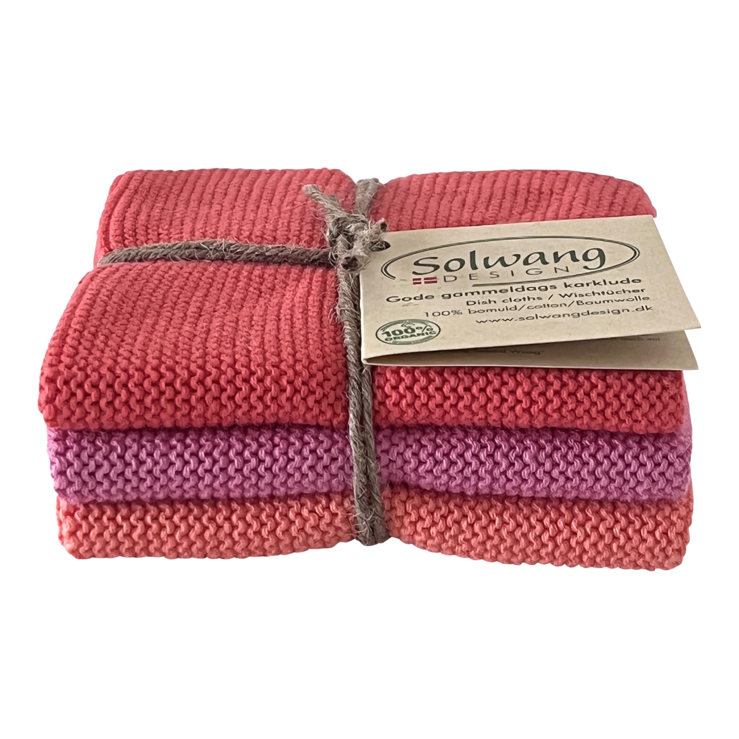 Solwang 3-Piece Danish Cotton Dishcloths in 100% Certified Organic Cotton Made in India (Rustic Blue Organic Combi)