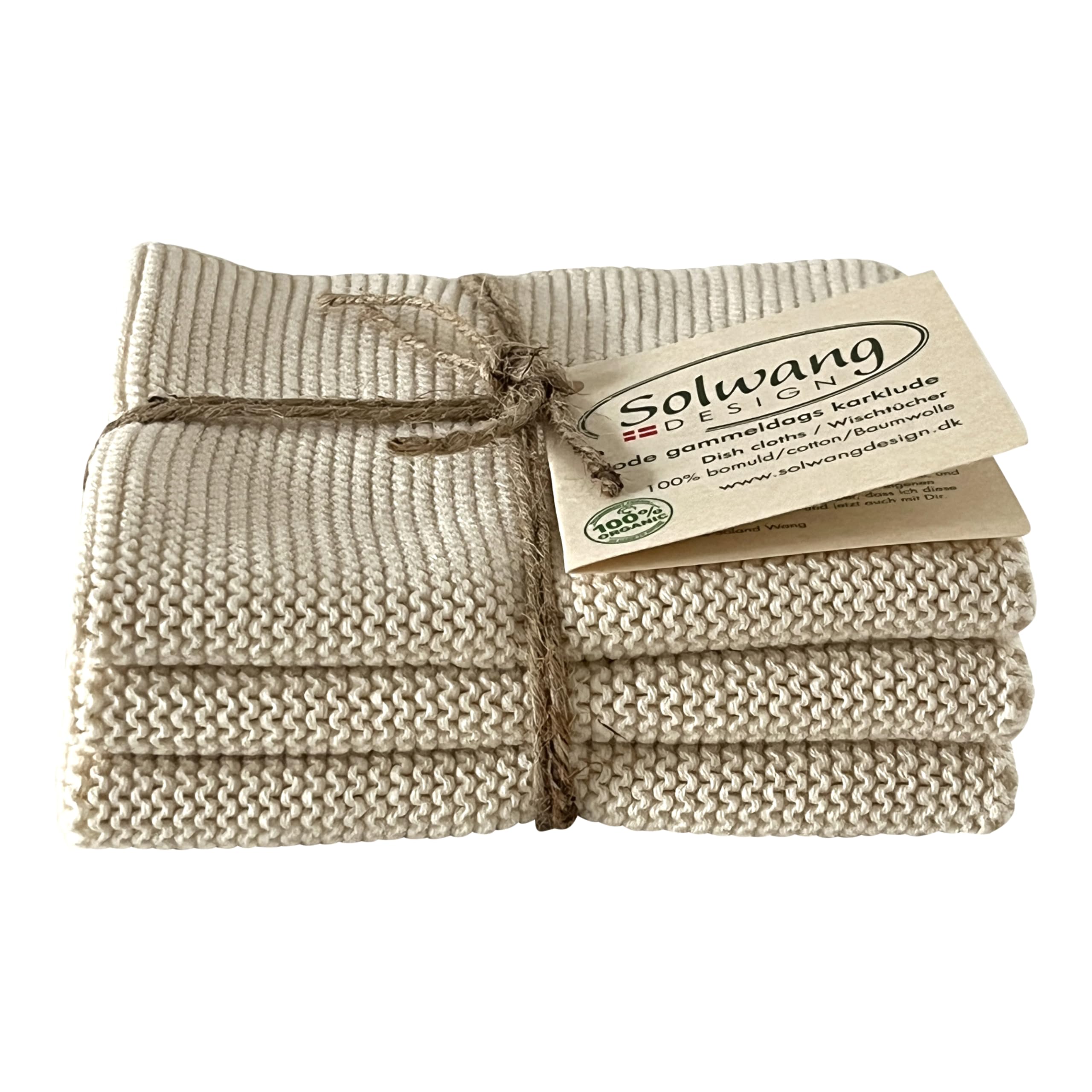 Solwang 3-Piece Danish Cotton Dishcloths in 100% Certified Organic Cotton Made in India (Rustic Blue Organic Combi)