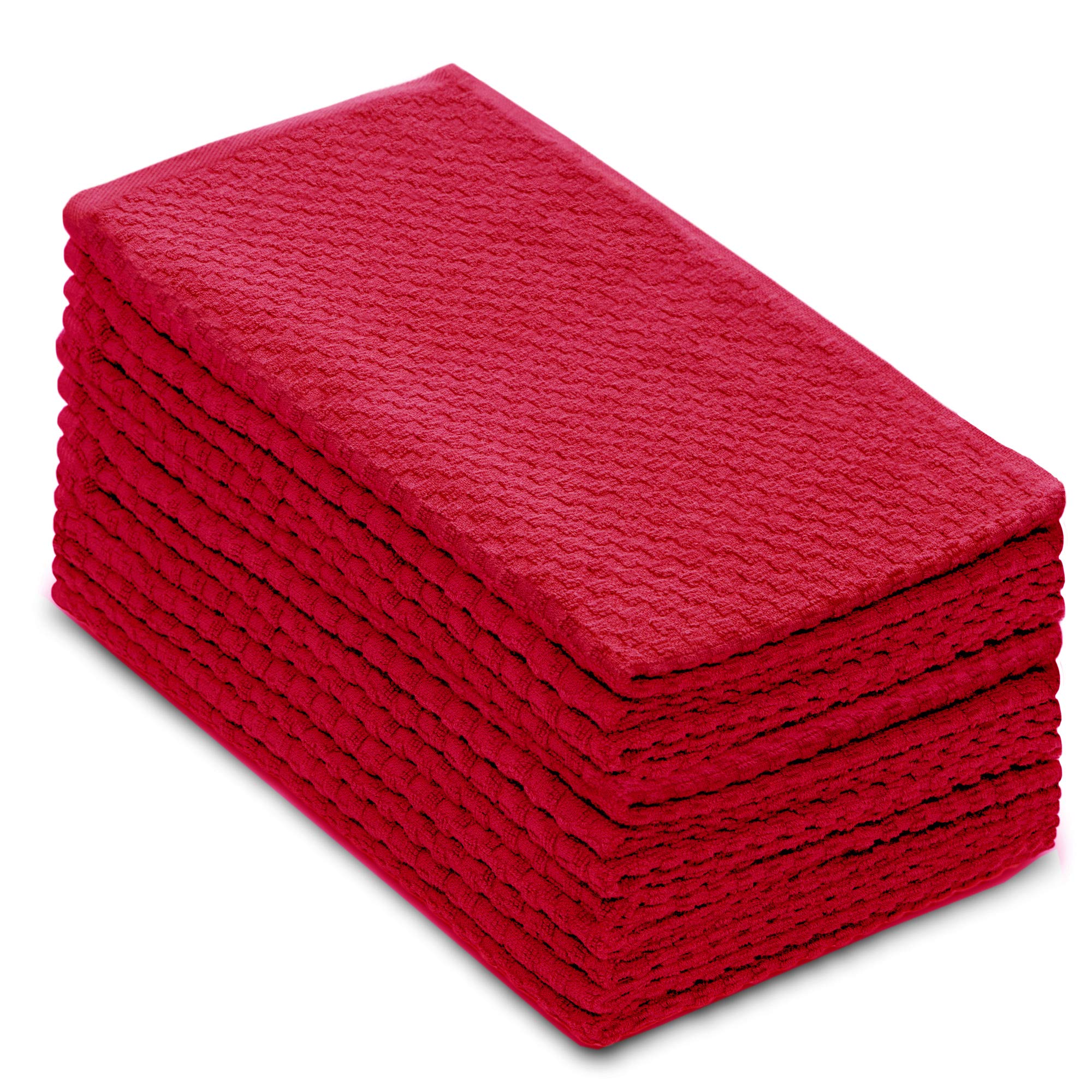 COTTON CRAFT Euro Café Set of 12 Waffle Weave Pure Cotton Super Absorbent Multipurpose Kitchen Towels, Dishcloths, Tea Towels White