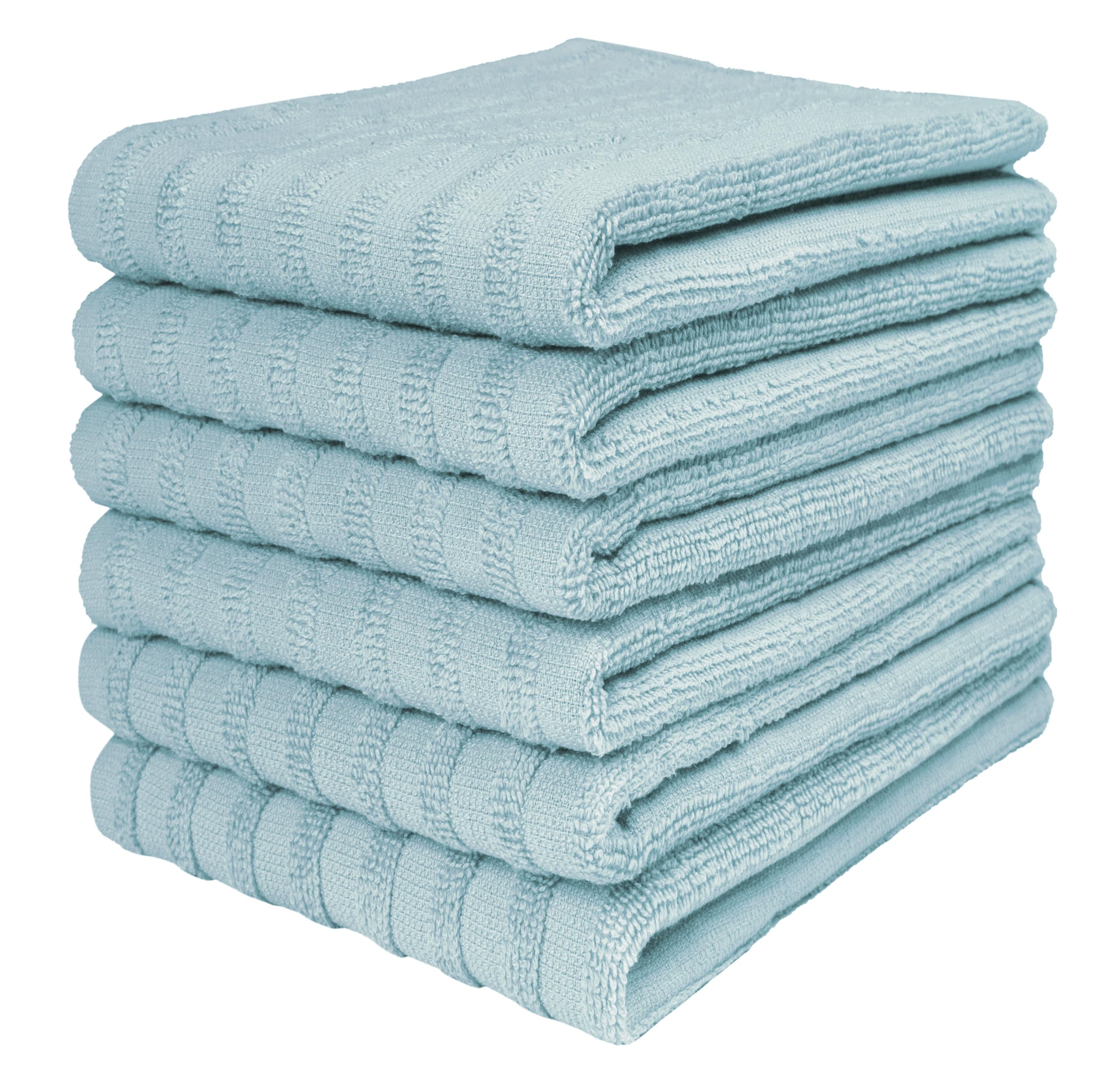 Premium Kitchen Towels (20”x 28”, 6 Pack) | Large Cotton Dish Towels | Flat & Terry Highly Absorbent Kitchen Linen Set with Hanging Loop | Gray