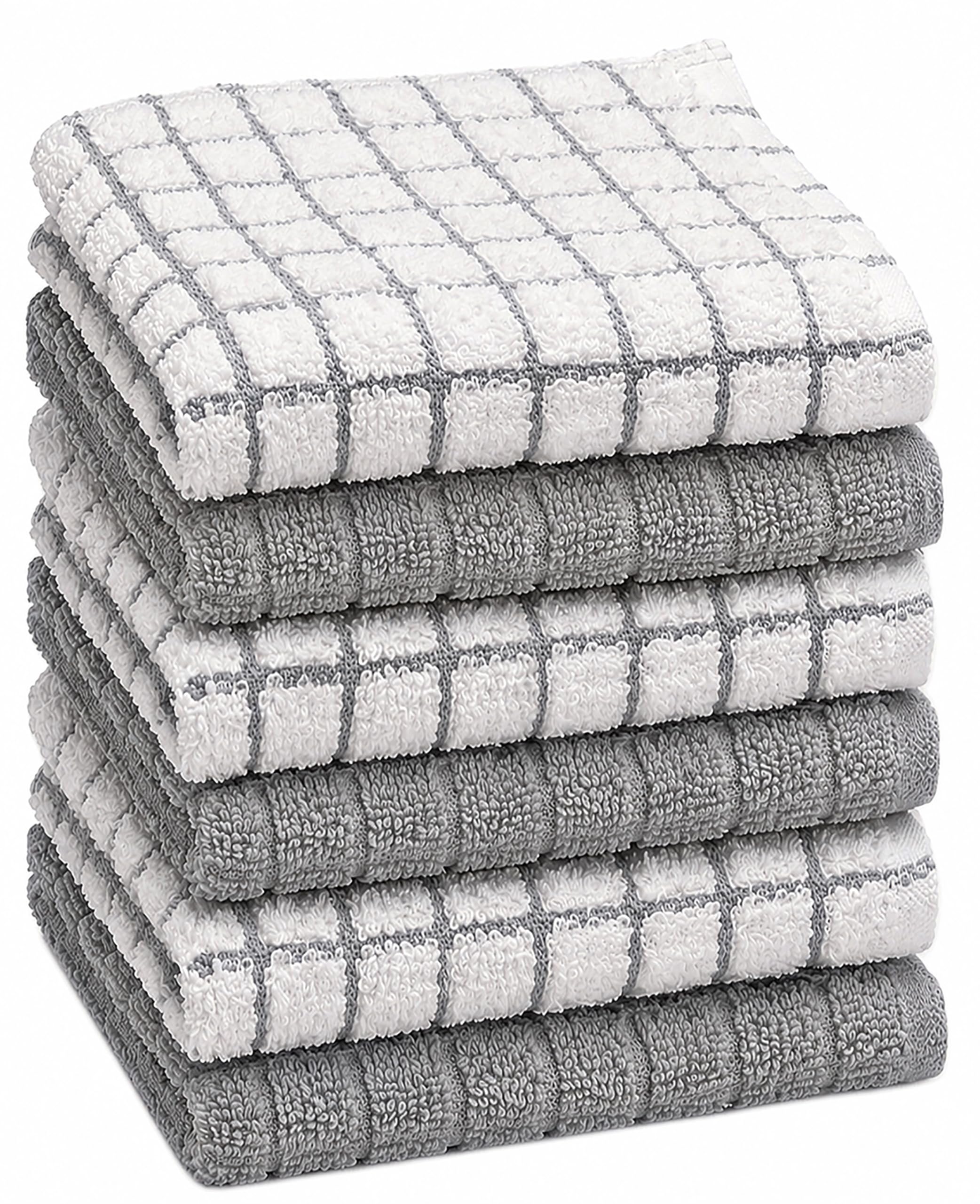 Bumble Dish Cloths (8 Pack) | 12" x 12" | 100% Cotton Kitchen Towels | 405 GSM | Soft, Highly Absorbent & Durable Dish Towels for Kitchen | Gray