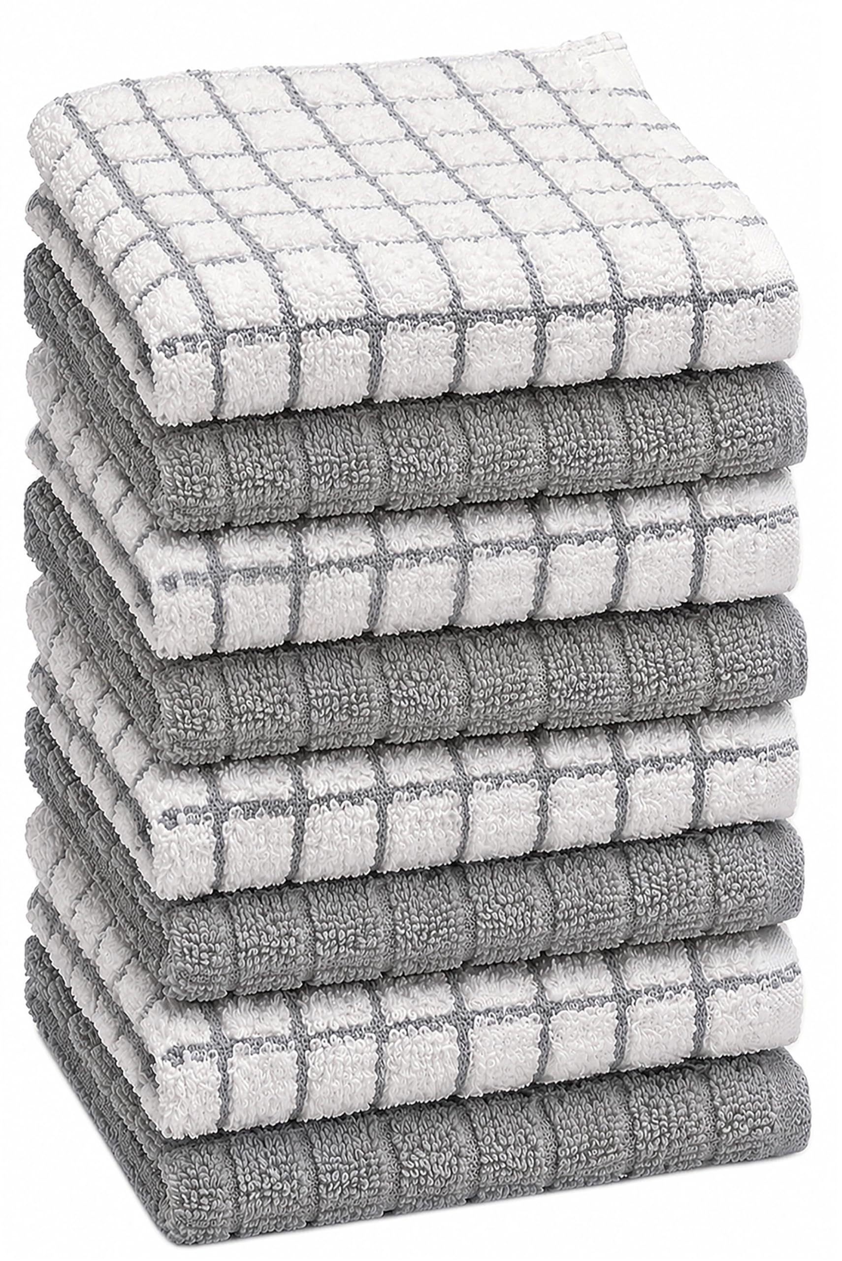 Bumble Dish Cloths (8 Pack) | 12" x 12" | 100% Cotton Kitchen Towels | 405 GSM | Soft, Highly Absorbent & Durable Dish Towels for Kitchen | Gray