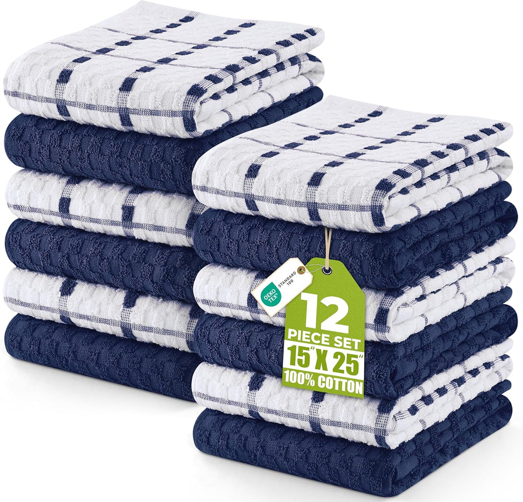 Utopia Towels - Kitchen Towels 12 Pack, 15 x 25 Inches, 100% Ring Spun Cotton Super Soft and Absorbent Linen Dish, Tea and Bar Towels Set, Navy