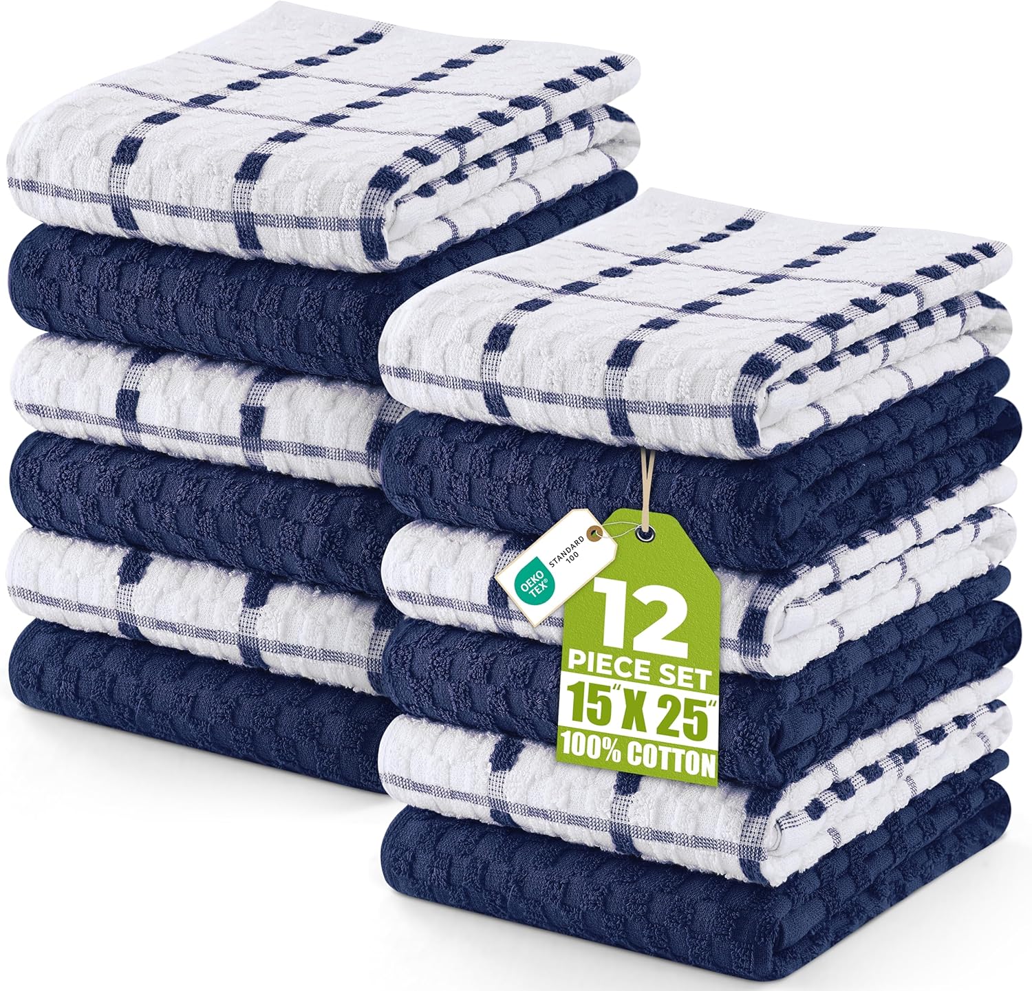 Utopia Towels - Kitchen Towels 12 Pack, 15 x 25 Inches, 100% Ring Spun Cotton Super Soft and Absorbent Linen Dish, Tea and Bar Towels Set, Navy