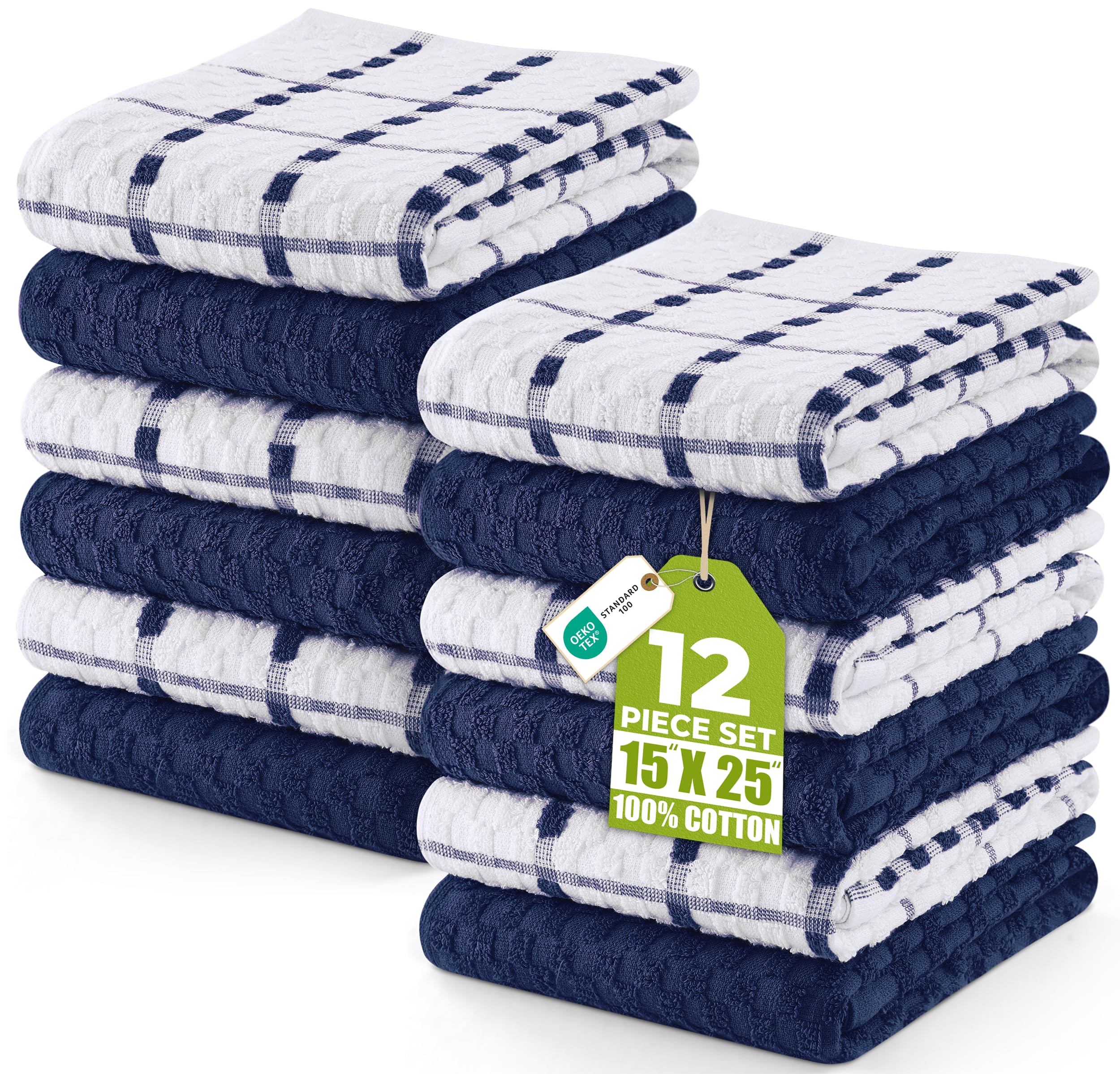 Utopia Towels - Kitchen Towels 12 Pack, 15 x 25 Inches, 100% Ring Spun Cotton Super Soft and Absorbent Linen Dish, Tea and Bar Towels Set, Navy