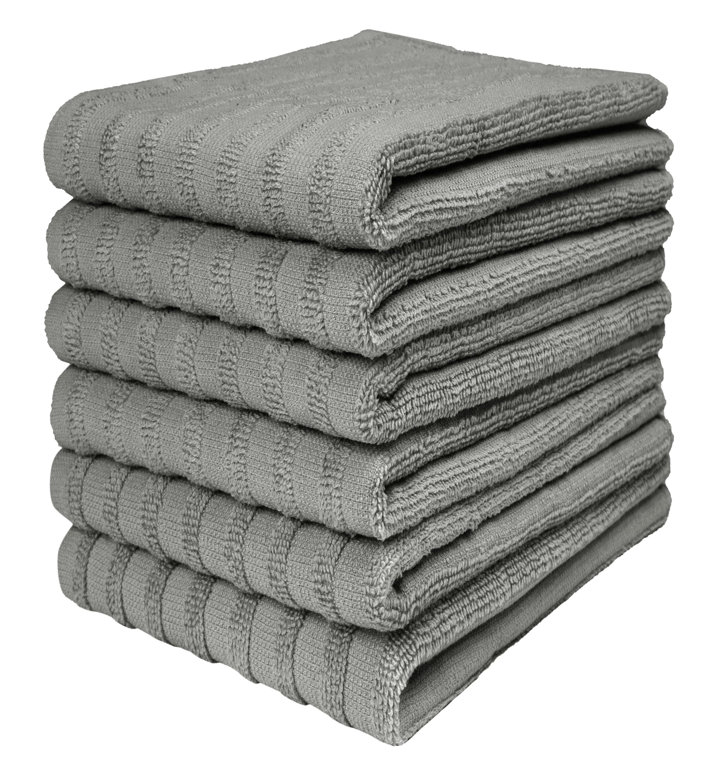 Premium Kitchen Towels (20”x 28”, 6 Pack) | Large Cotton Dish Towels | Flat & Terry Highly Absorbent Kitchen Linen Set with Hanging Loop | Gray