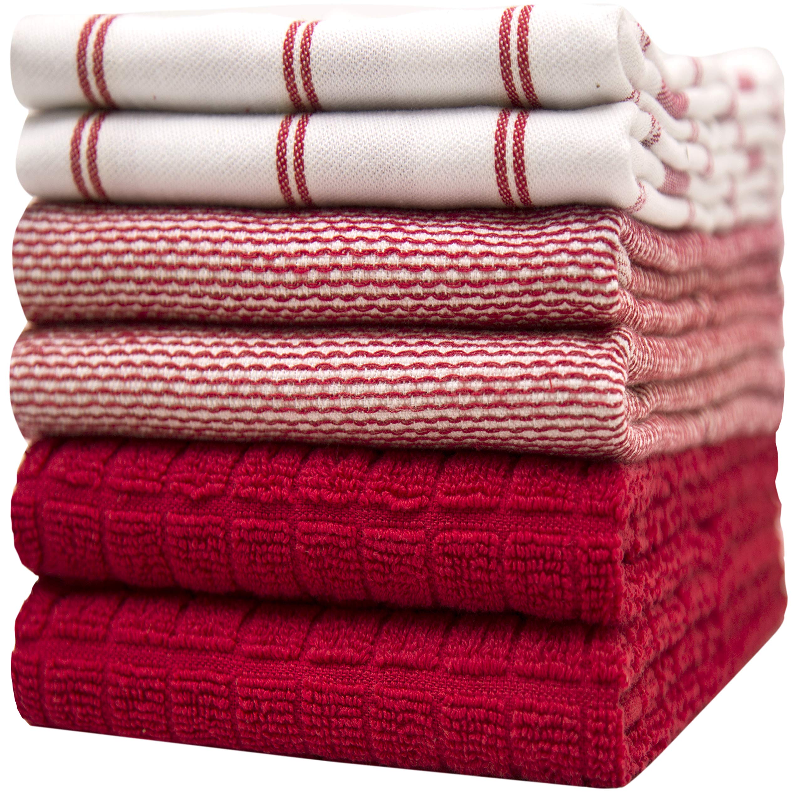 Premium Kitchen Towels (20”x 28”, 6 Pack) | Large Cotton Dish Towels | Flat & Terry Highly Absorbent Kitchen Linen Set with Hanging Loop | Gray